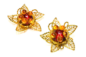 Philippe Ferrandis Paris Red Glass Large Flower Earrings