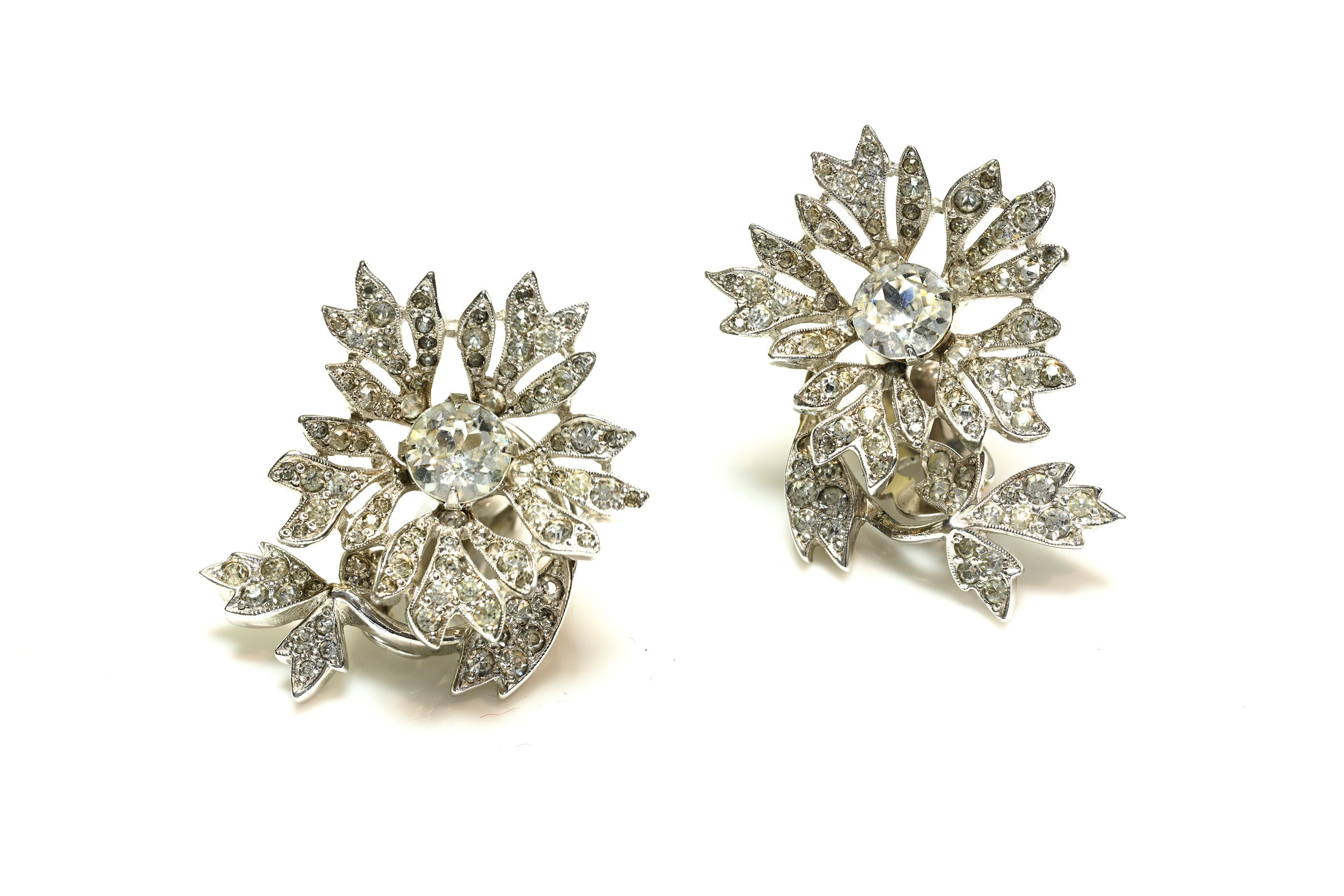 Vintage Christian Dior by Kramer Crystal Flower En Tremblant Earrings 