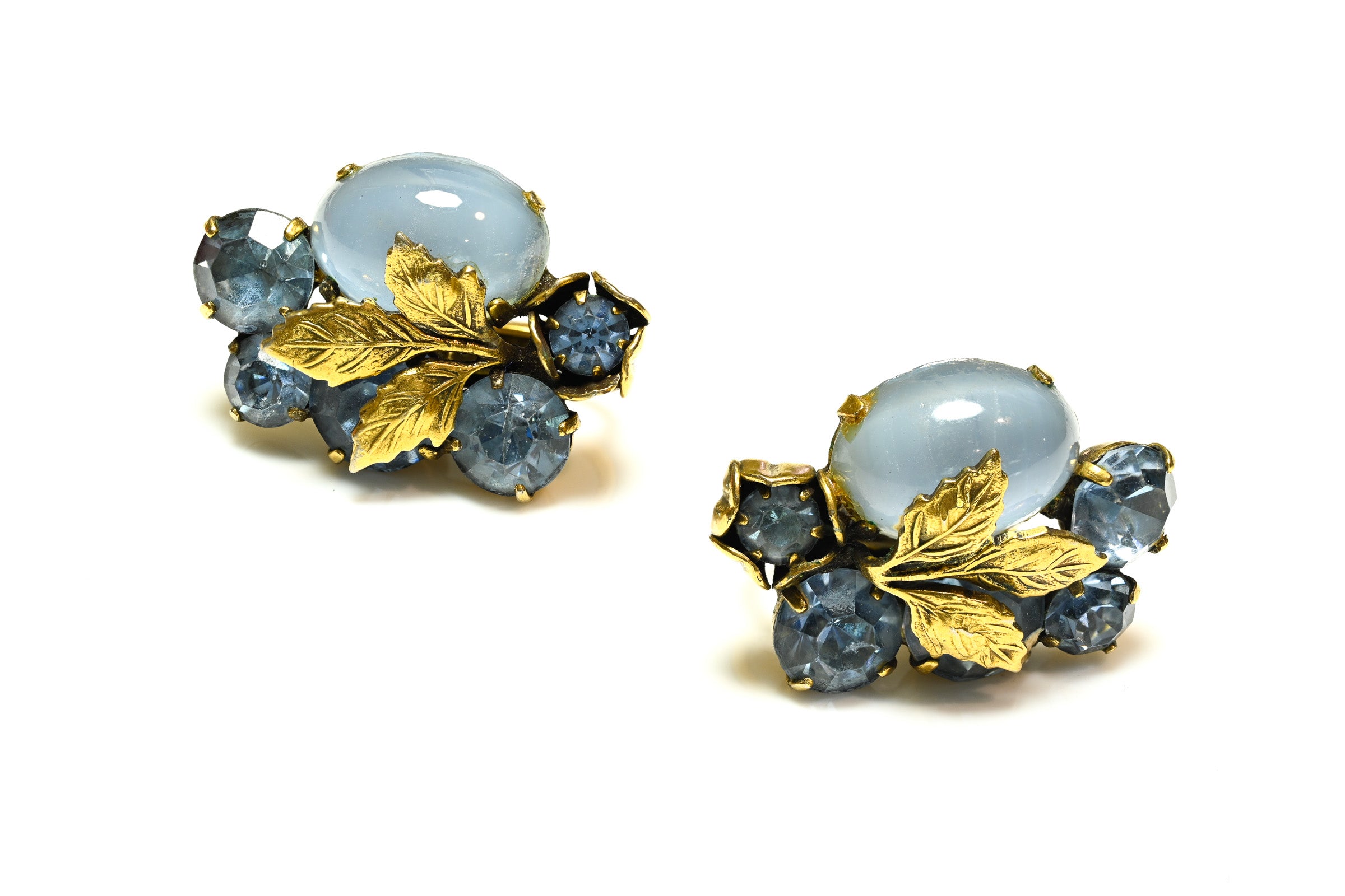 Vintage 1960's Coro Blue Cabochon Flower Necklace Earrings Bracelet Set 1