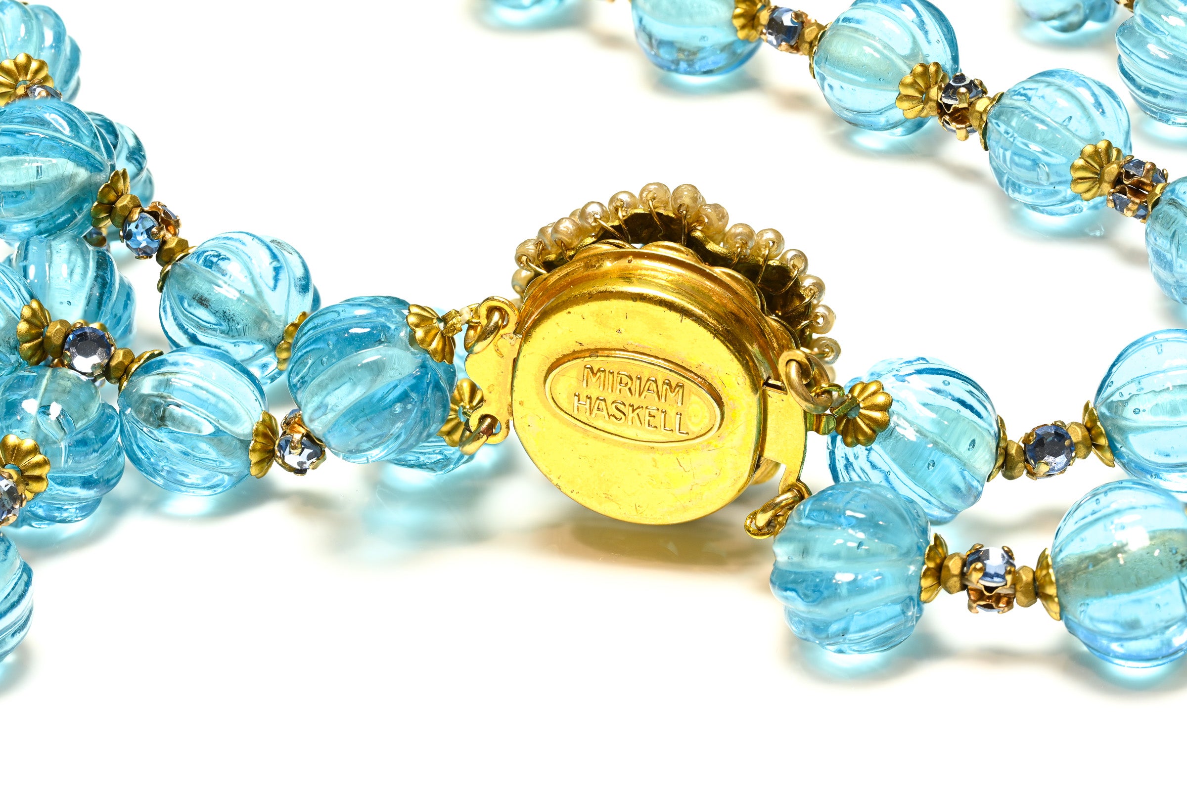 Vintage Miriam Haskell Blue Crystal Glass Double Strand Necklace 2