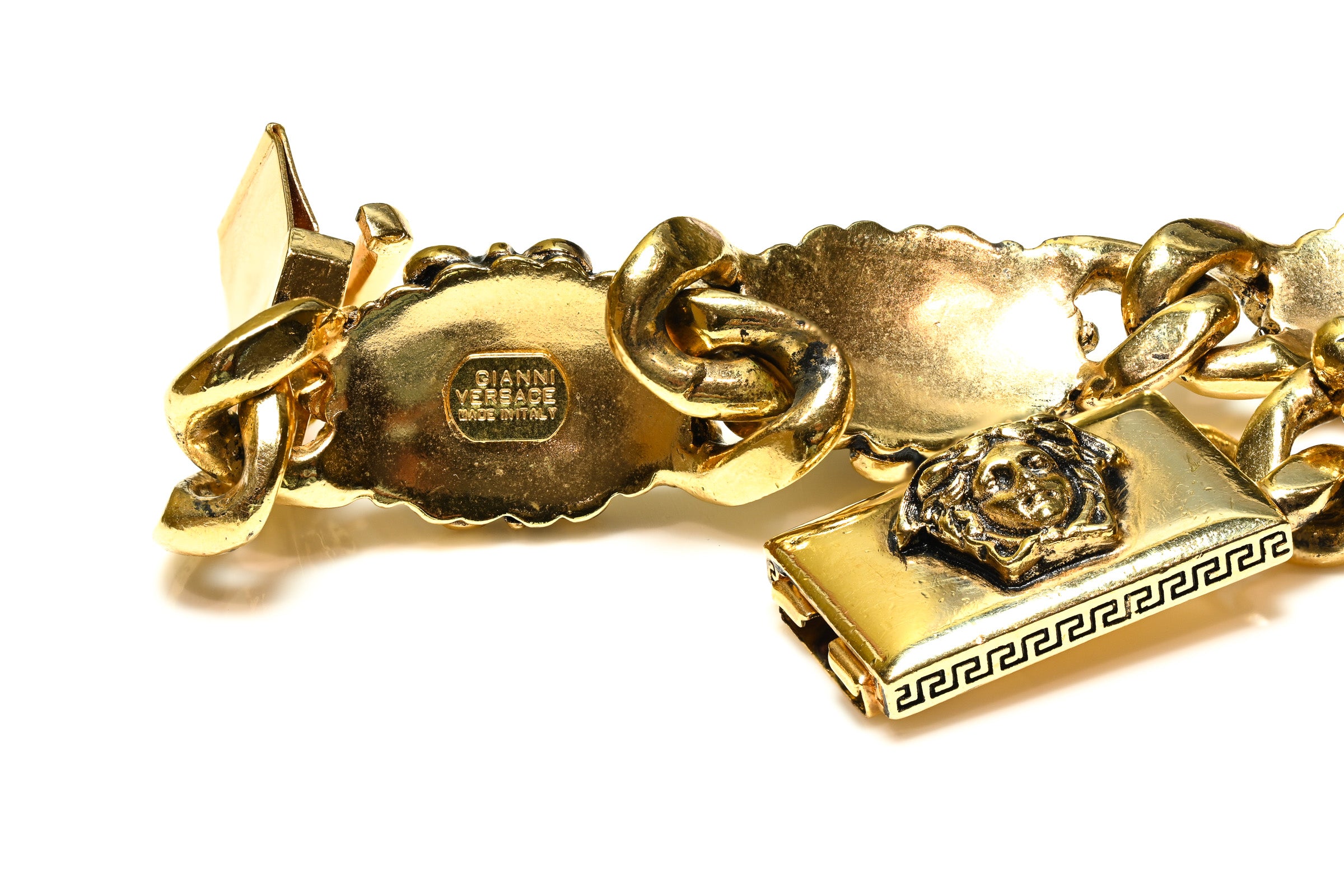 Vintage Gianni Versace Gold Plated Medusa Cross Chain Bracelet 3