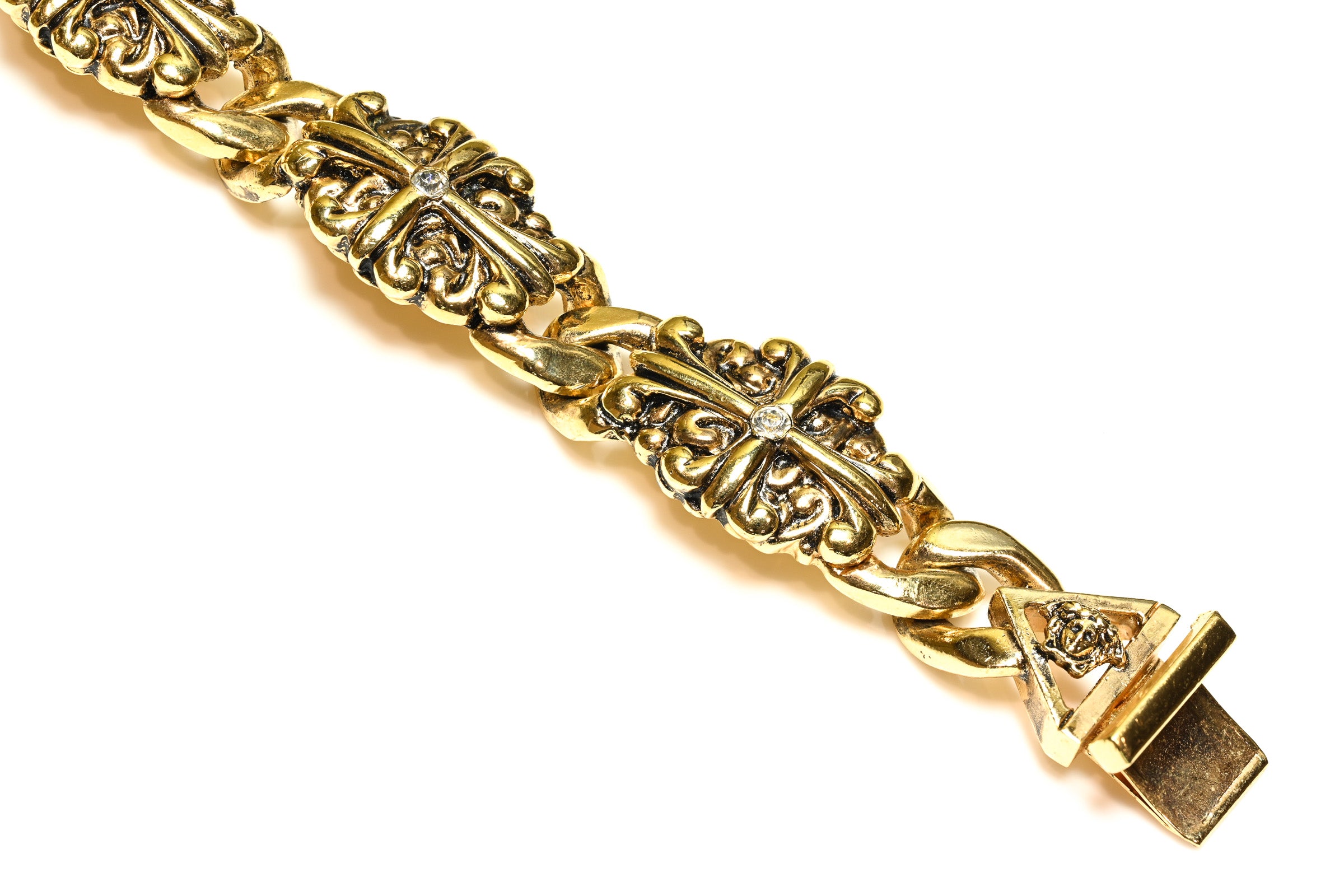 Vintage Gianni Versace Gold Plated Medusa Cross Chain Bracelet 1