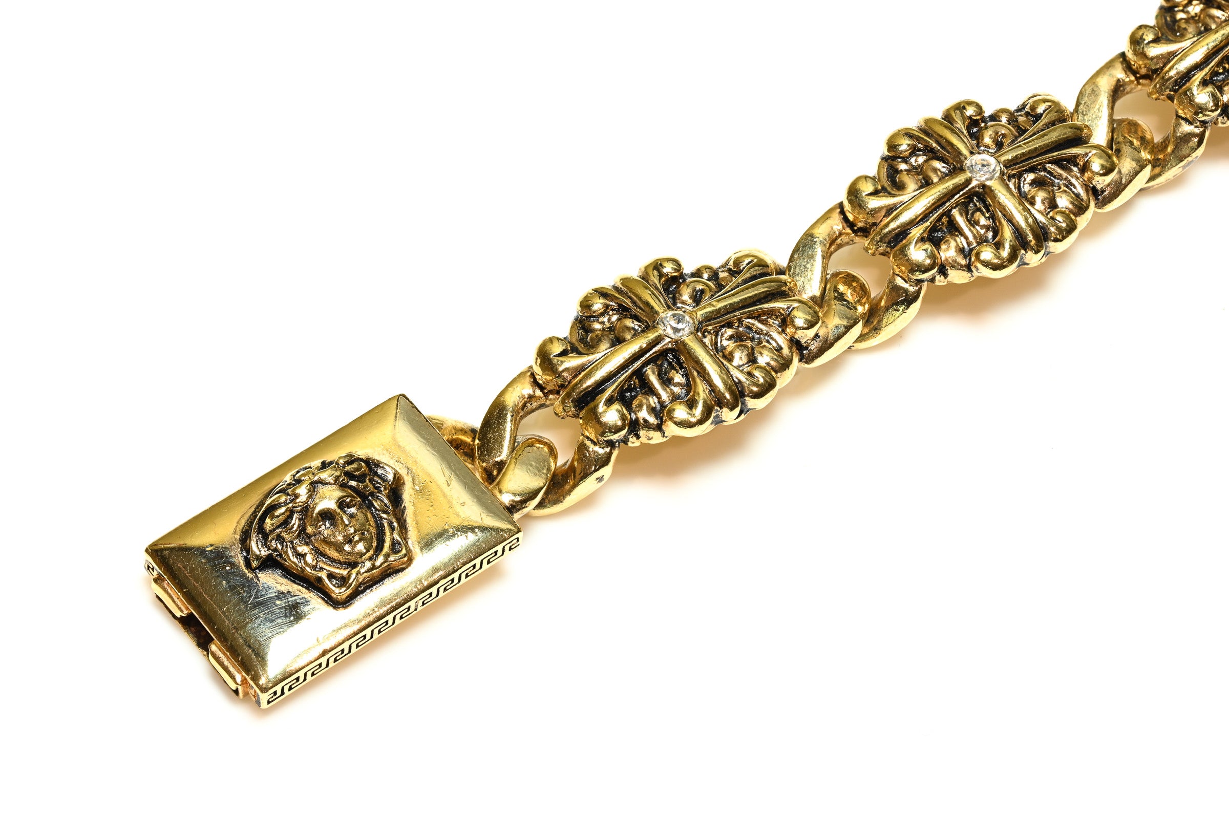 Vintage Gianni Versace Gold Plated Medusa Cross Chain Bracelet 2