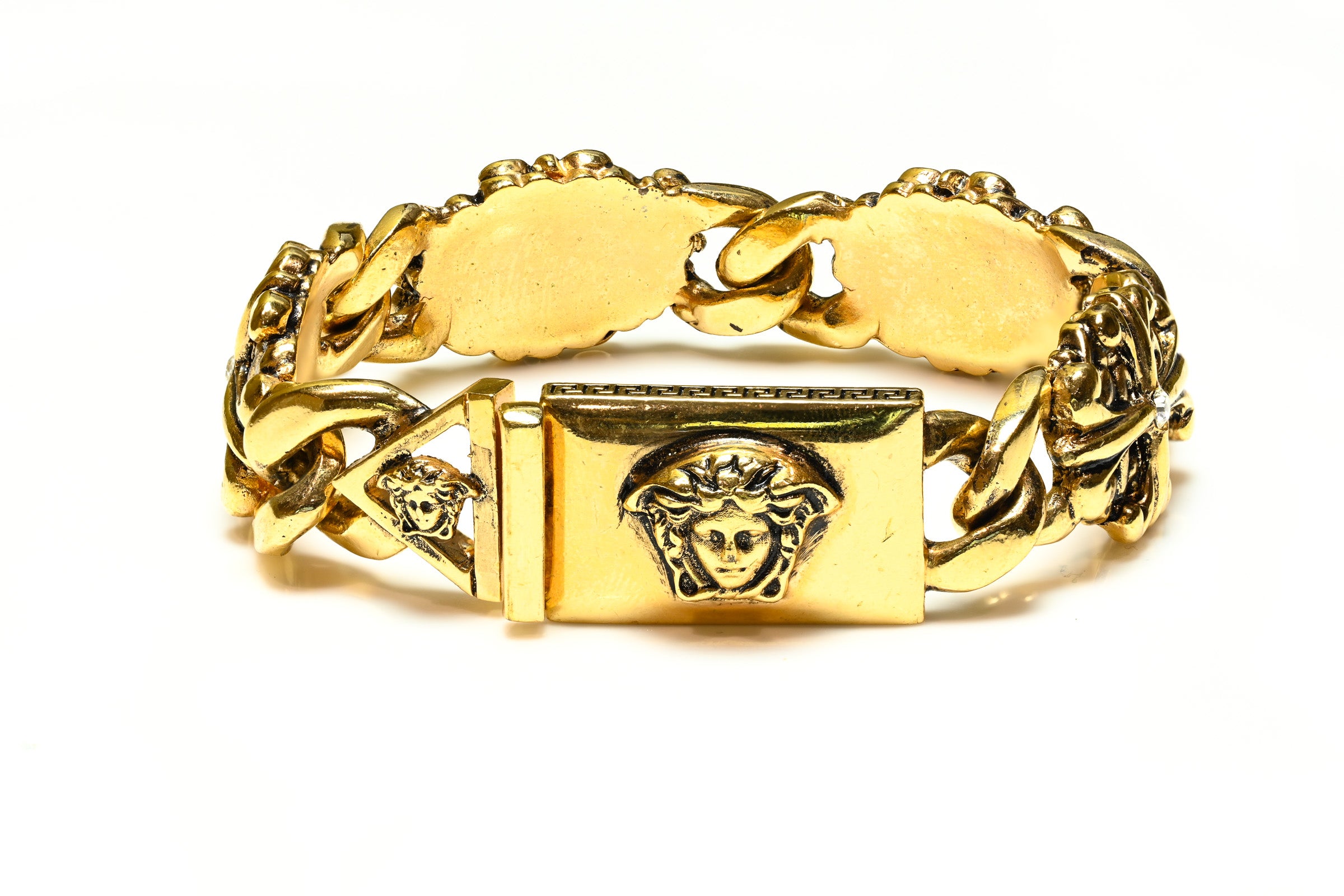 Vintage Gianni Versace Gold Plated Medusa Cross Chain Bracelet