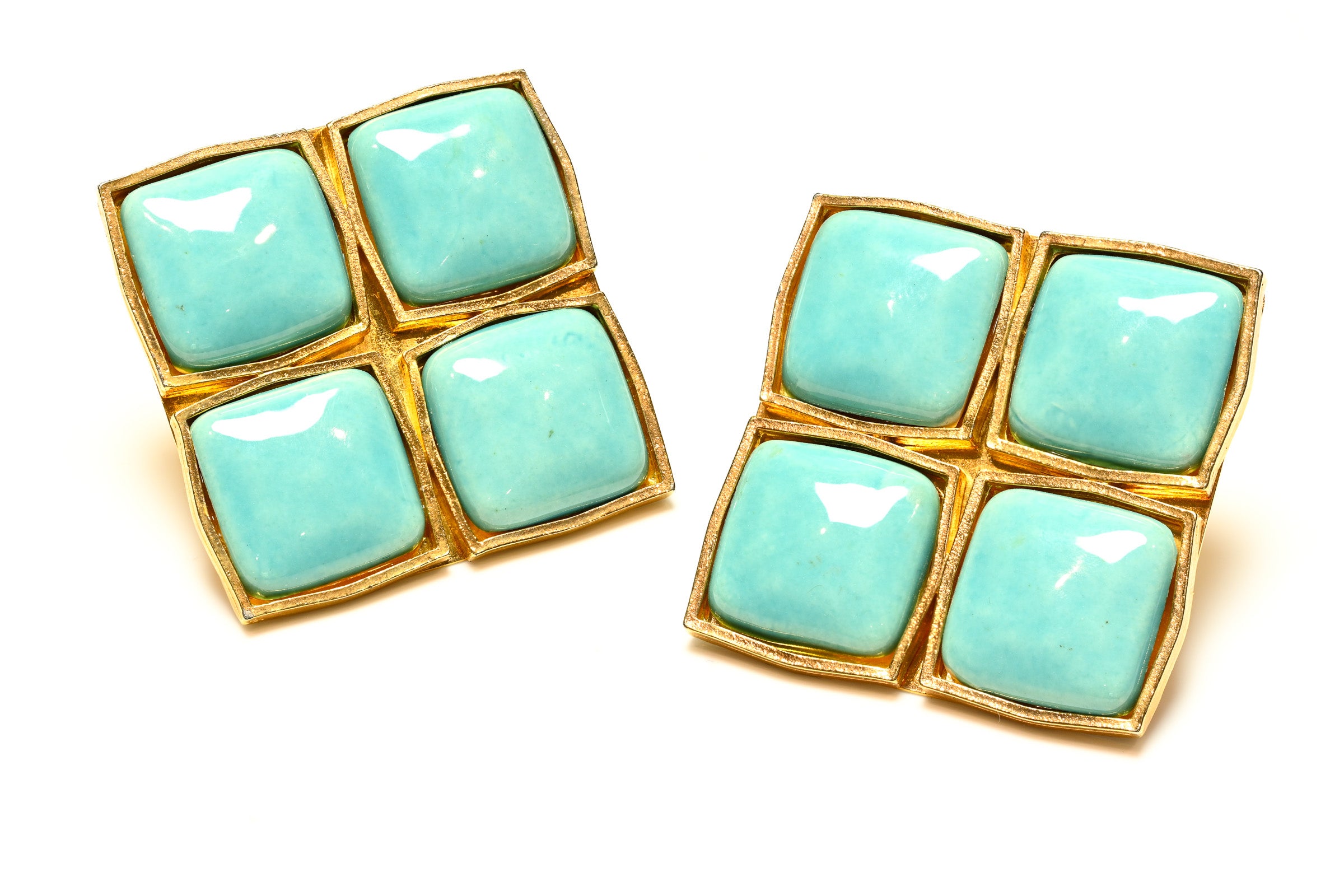 Vintage Premiere Etage Paris Large Blue Glass Square Earrings 