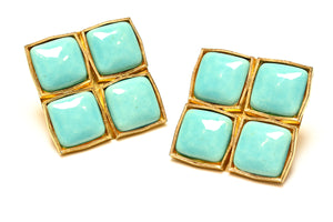Vintage Premier Etage Paris Large Blue Glass Square Earrings