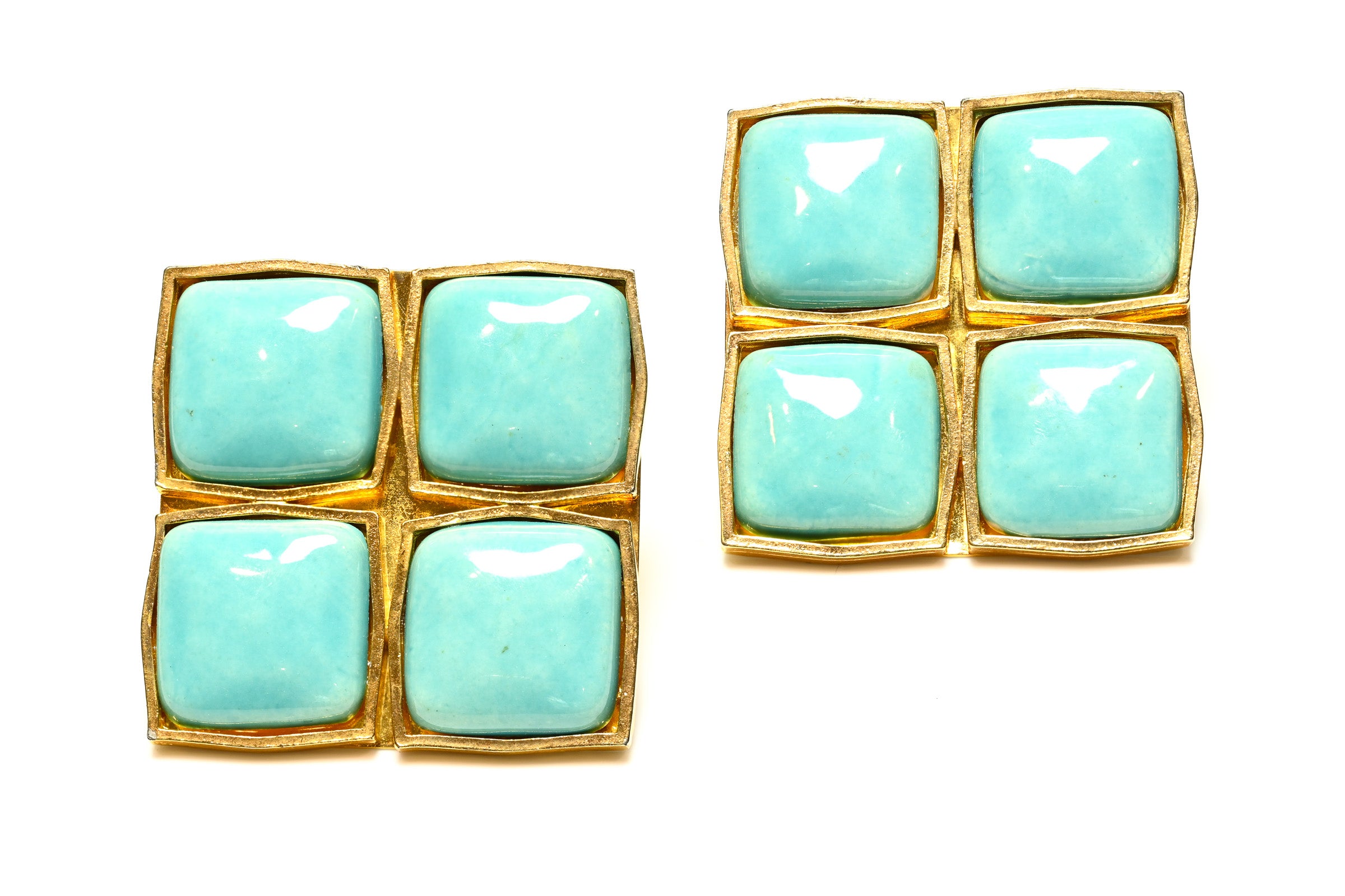 Vintage Premiere Etage Paris Large Blue Glass Square Earrings 1