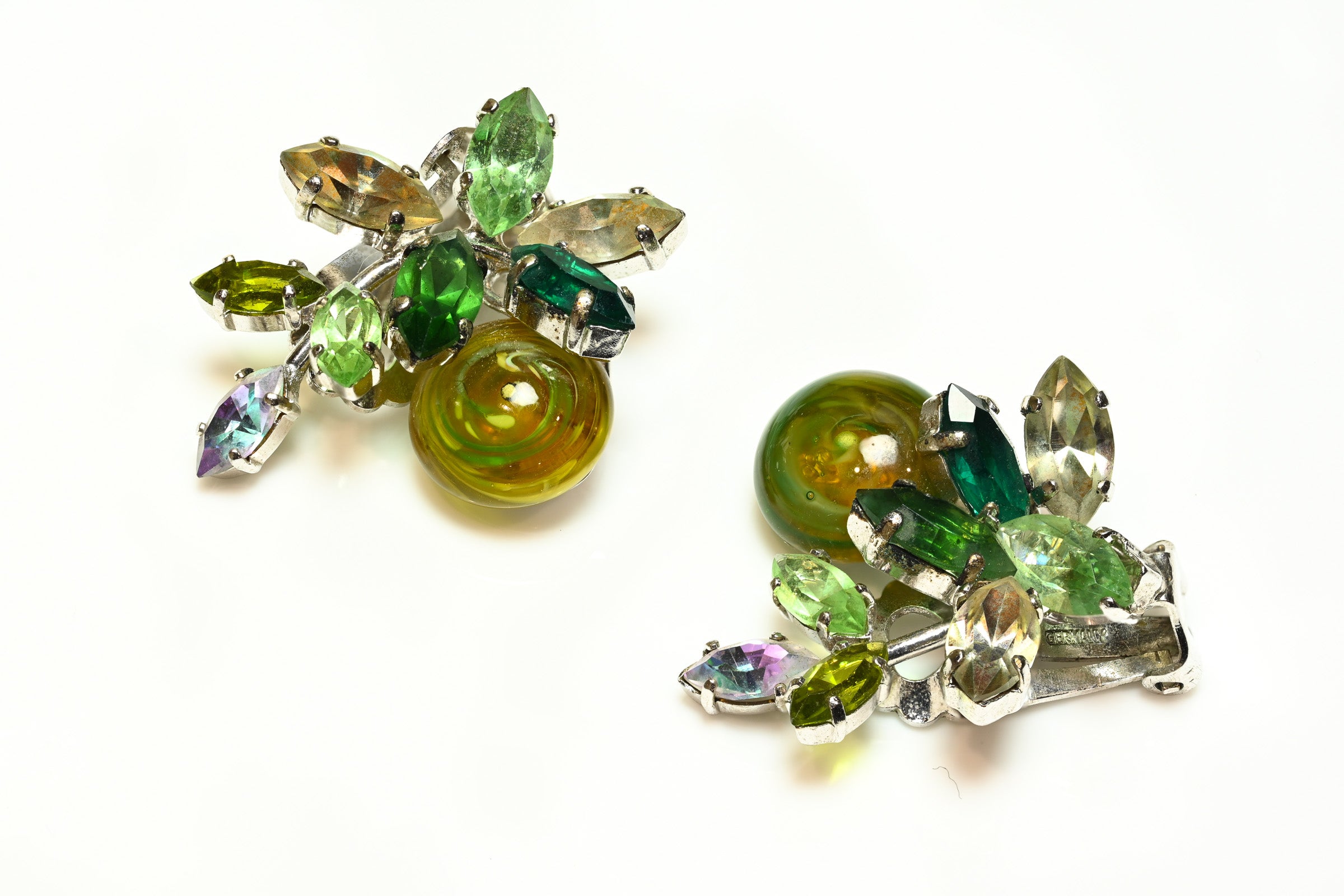 Vintage Christian Dior Paris 1959 Green Crystal Glass Earrings