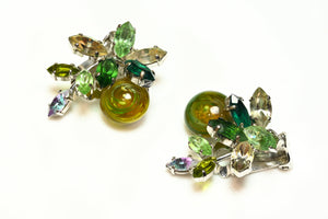 Vintage Christian Dior Paris 1959 Green Crystal Glass Earrings