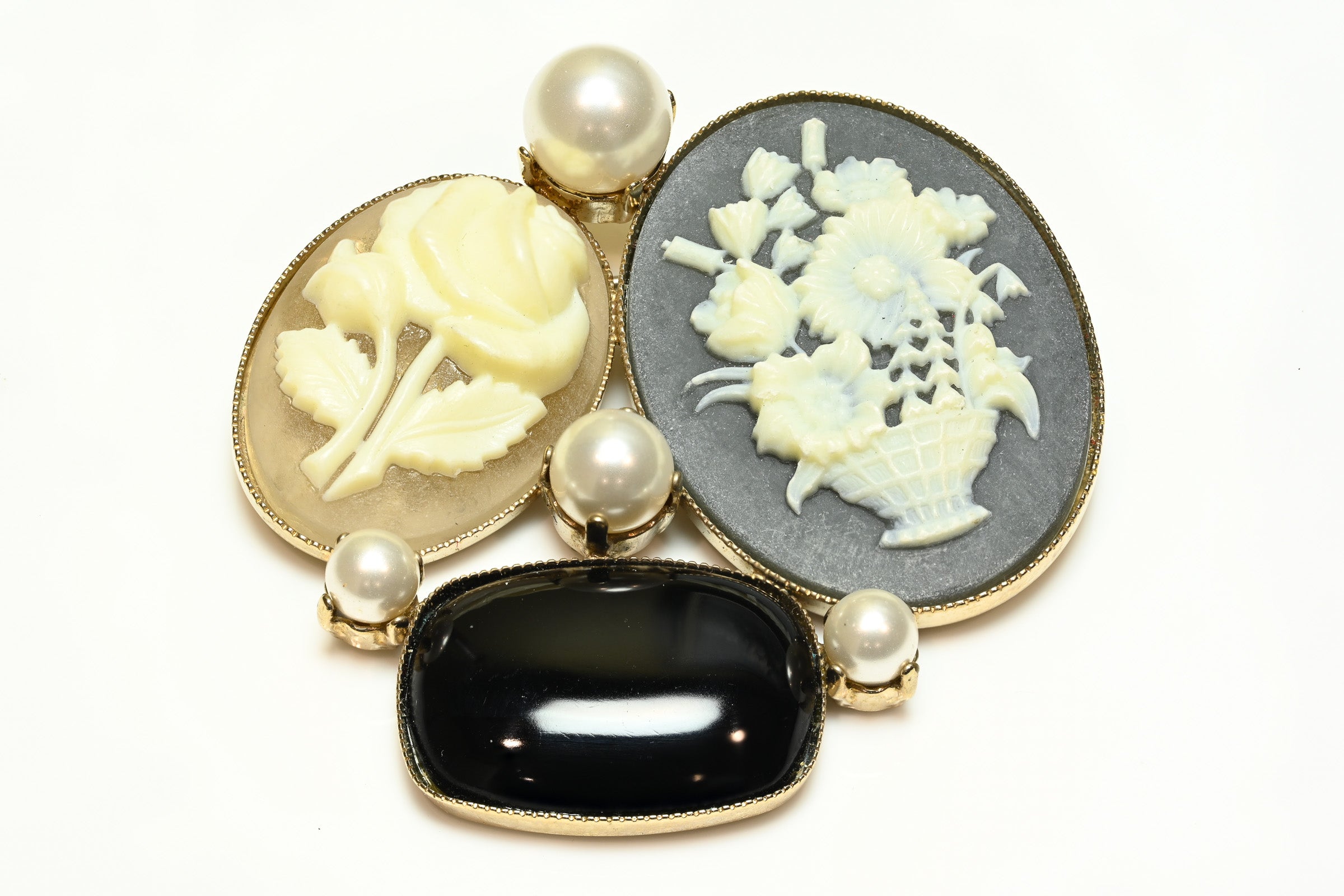 Philippe Ferrandis Paris Pearl Cameo Rose Brooch