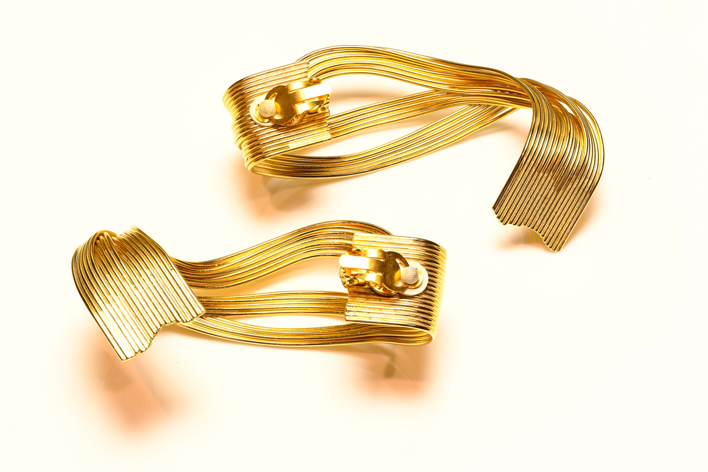 Vintage Premier Etage Paris Large Gold Plated Twist Earrings 1