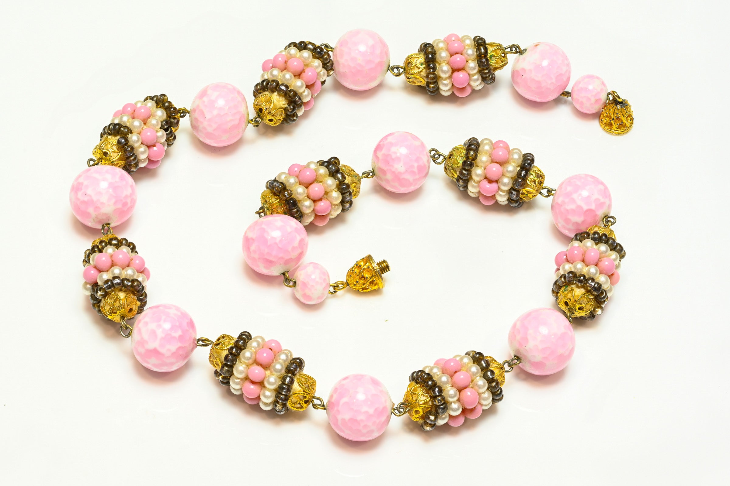 Vintage 1950's Louis Rousselet Paris Pink Glass Beads Collar Necklace 1