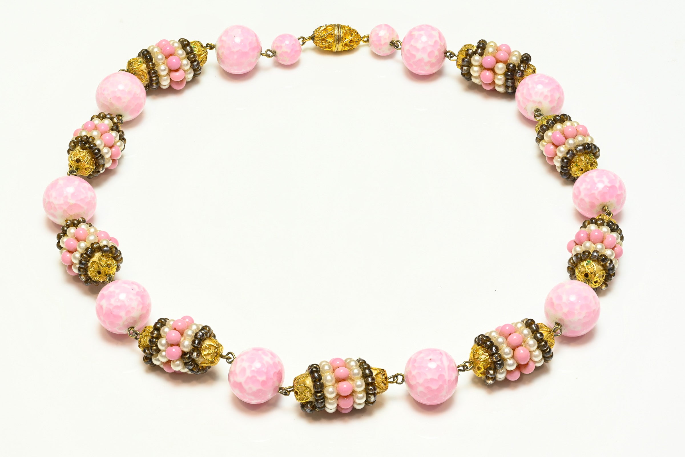 Vintage 1950's Louis Rousselet Paris Pink Glass Beads Collar Necklace