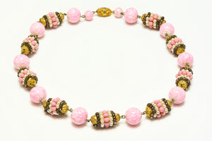 Vintage 1950's Louis Rousselet Paris Pink Glass Beads Collar Necklace