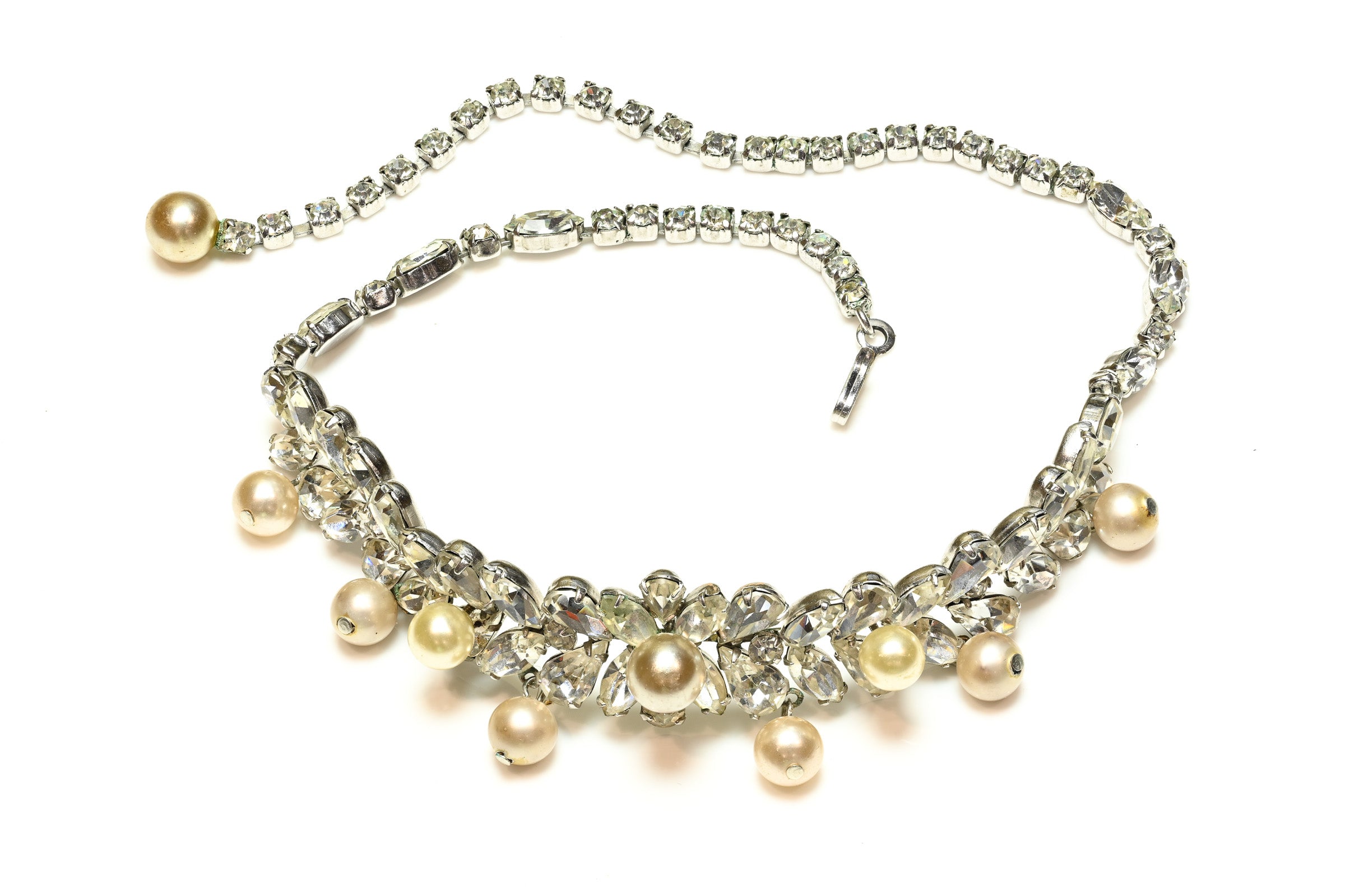 Vintage 1950's Kramer of NY Crystal Pearl Choker Necklace 1