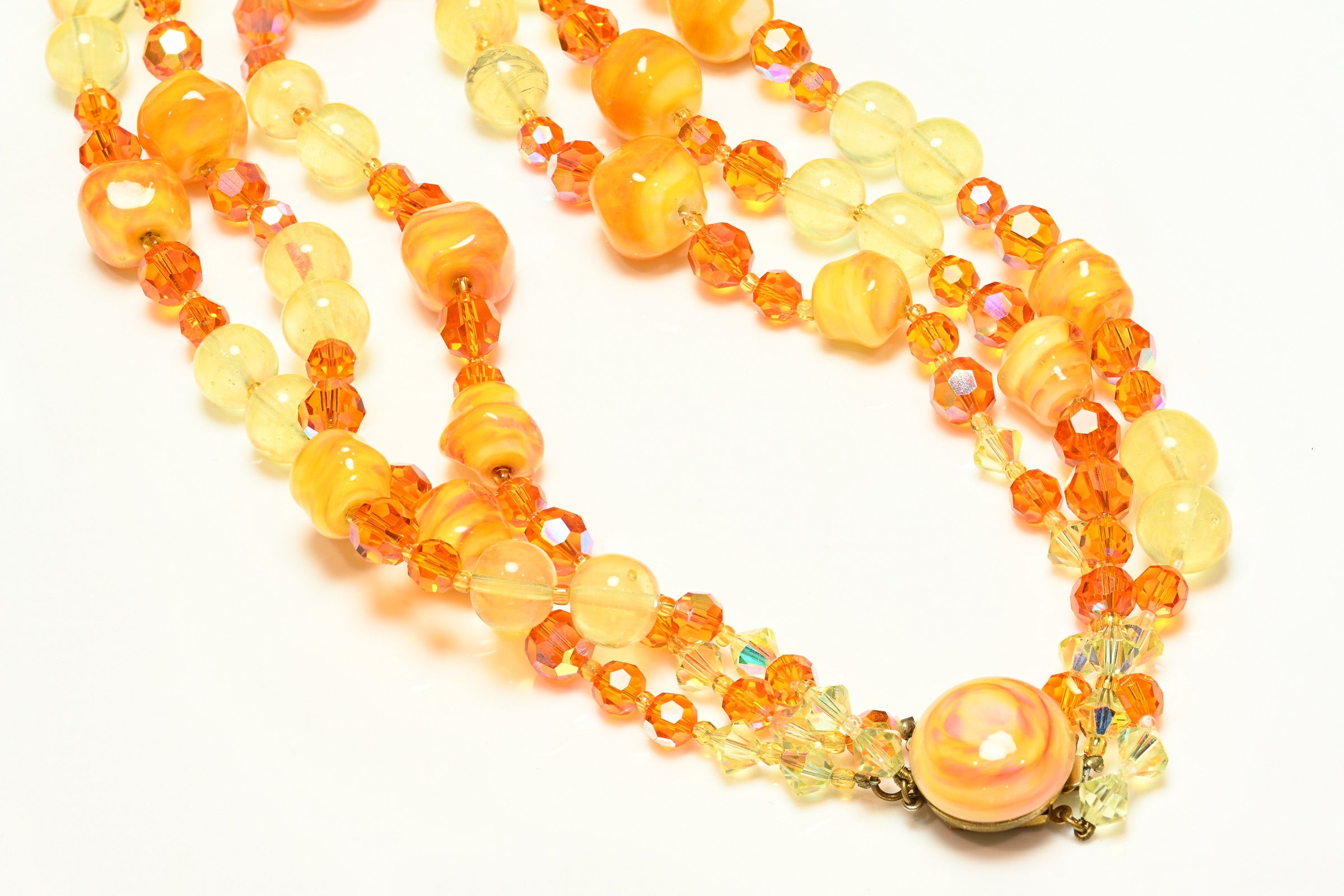 Vintage 1950's Louis Rousselet Paris Orange Yellow Glass Beads Necklace 1