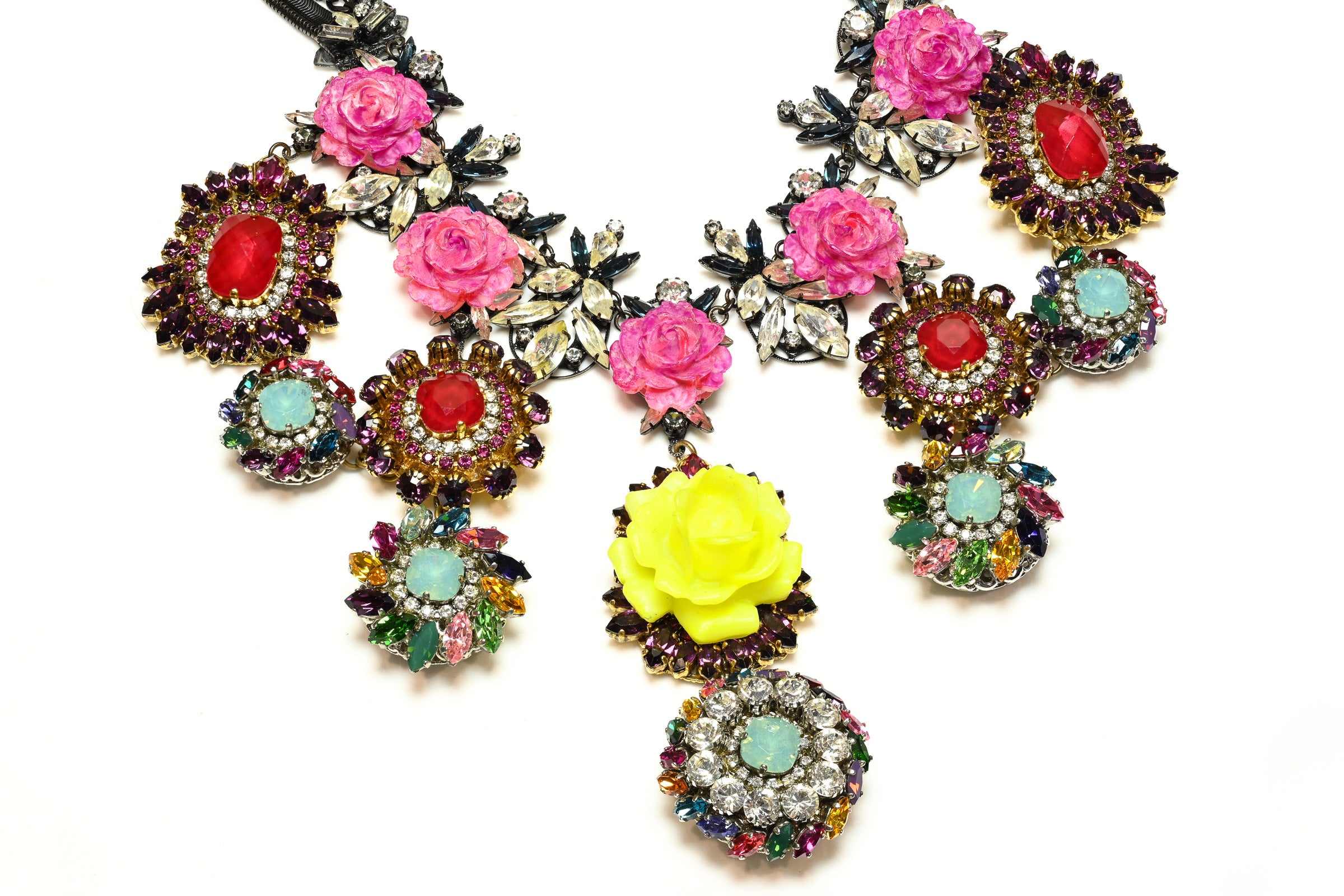 Erickson Beamon Couture Yellow Red Blue Crystal Roses Necklace 1