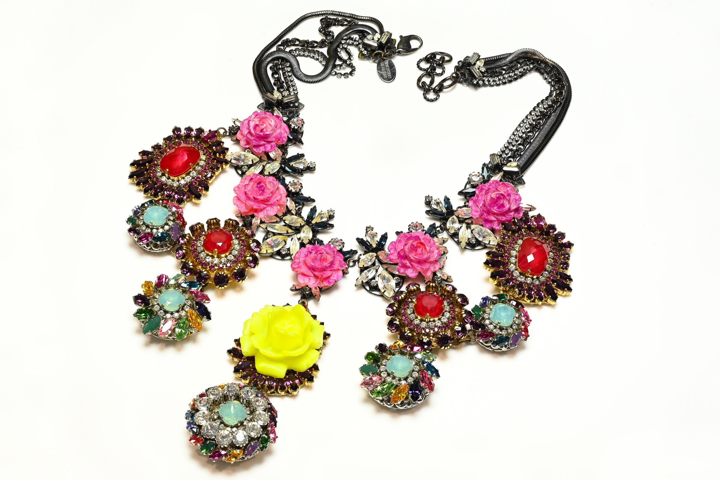 Erickson Beamon Couture Yellow Red Blue Crystal Roses Necklace