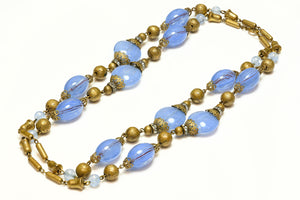 Vintage 1940's Miriam Haskell Blue Glass Beads Chain Sautoir Necklace
