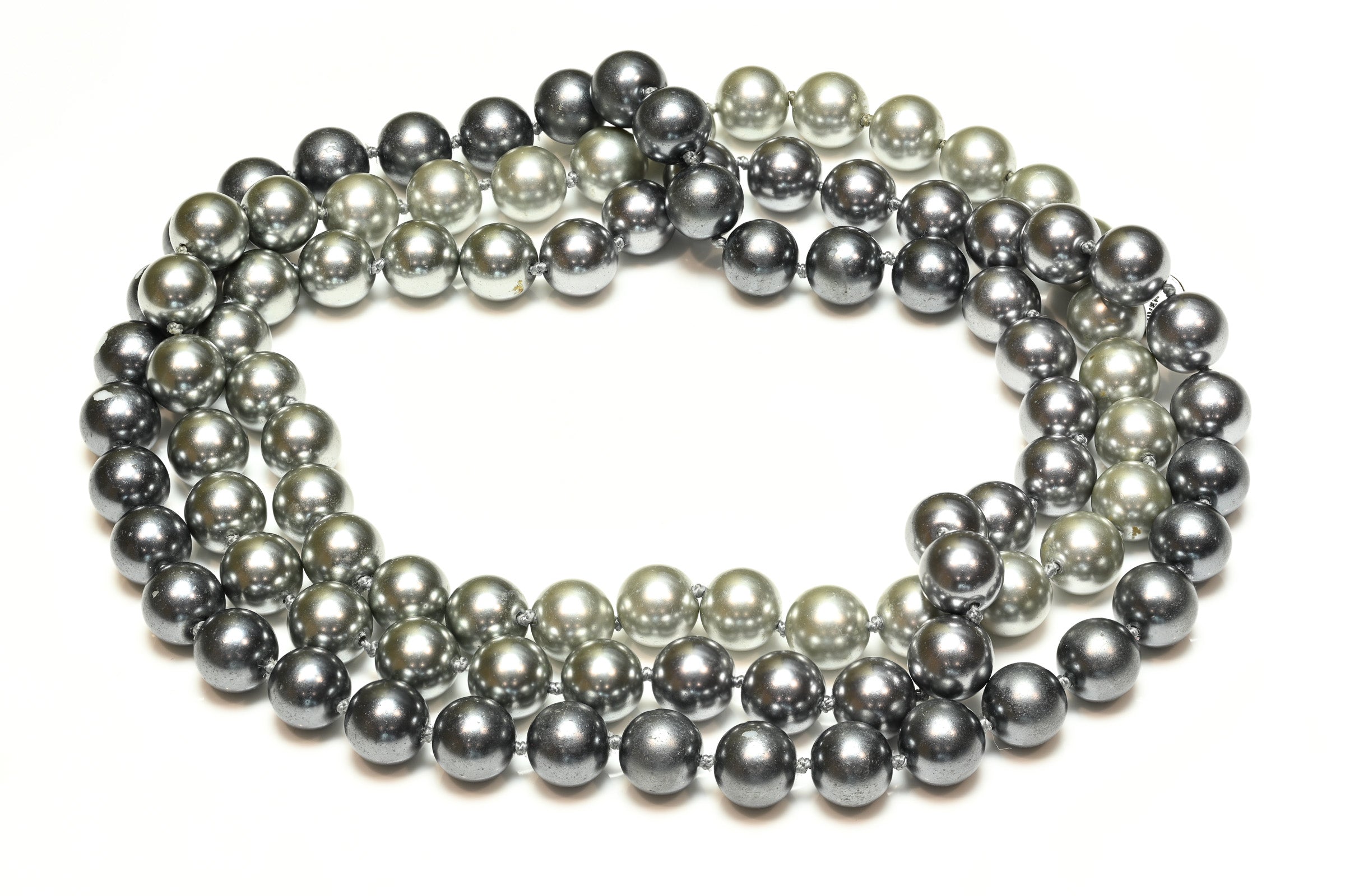 Vintage Givenchy Paris Gray Ombre Glass Pearl Strand Necklace