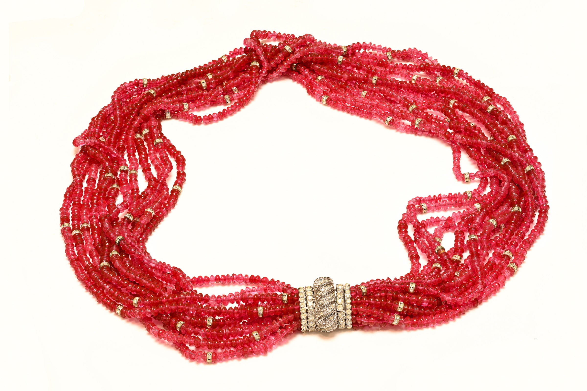 Vintage Ciner Red Glass Beads Crystal Mughal Style Necklace