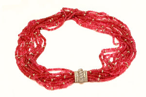 Vintage Ciner Red Glass Beads Crystal Mughal Style Necklace