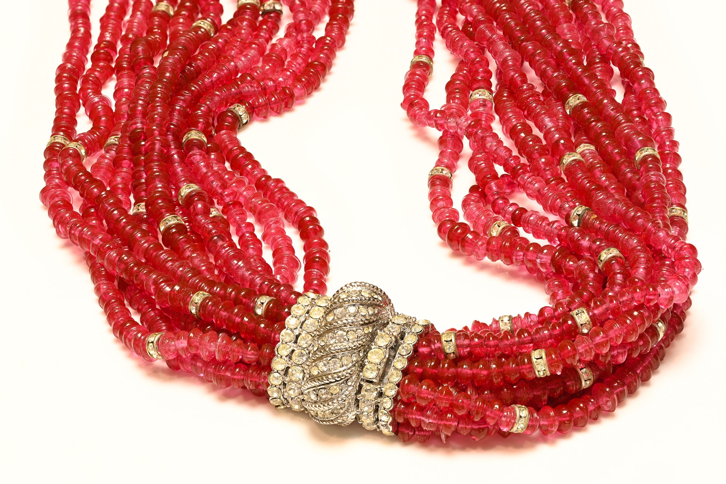 Vintage Ciner Red Glass Beads Crystal Mughal Style Necklace 1