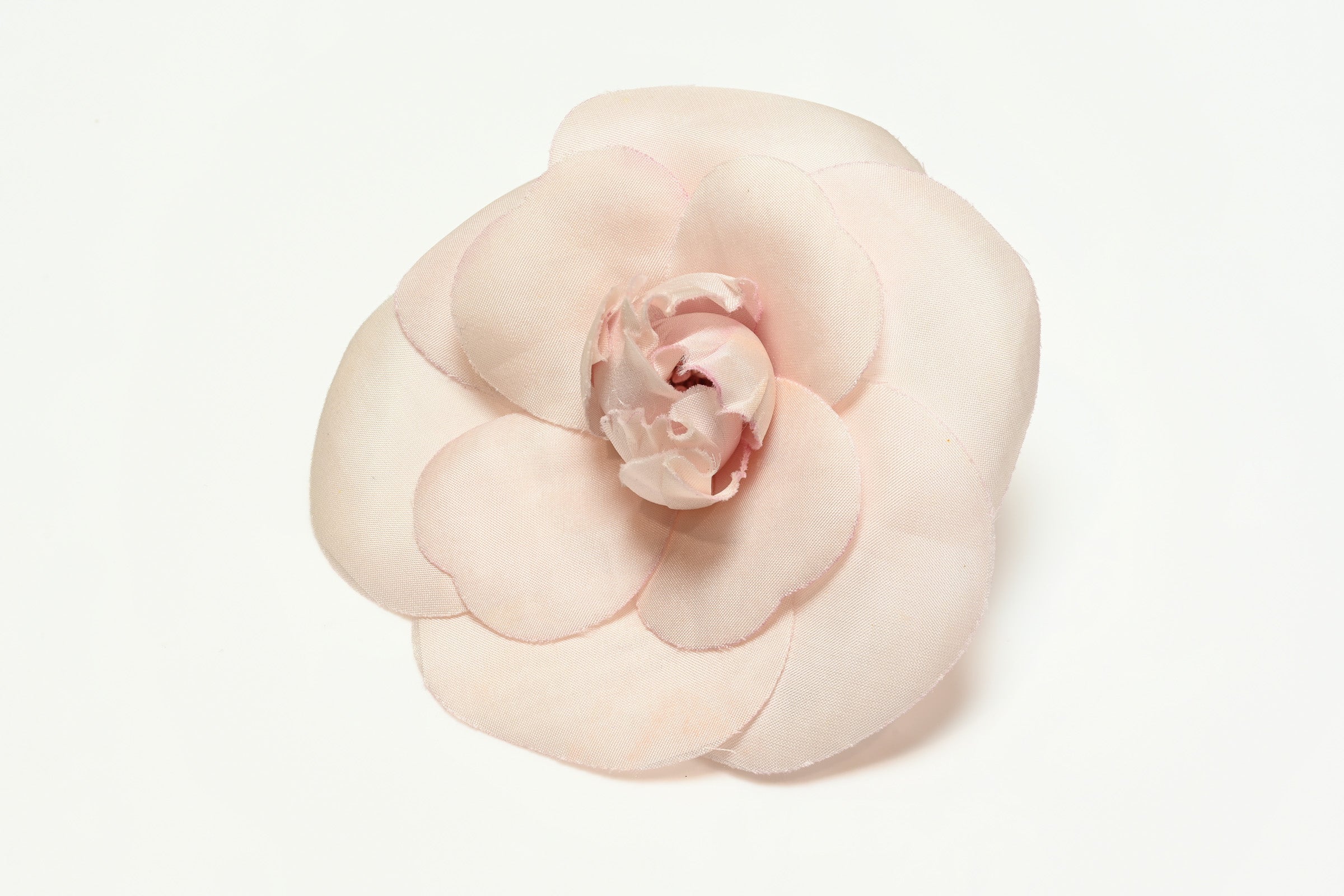 Vintage 1990's Chanel Paris Light Pink Silk Camellia Brooch