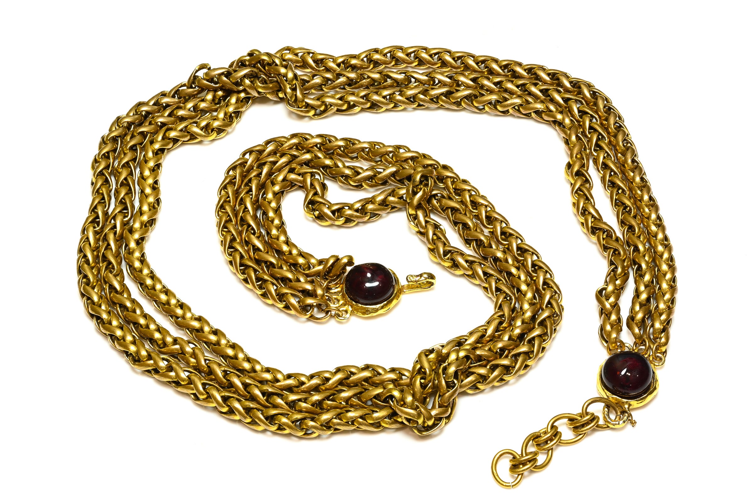 Vintage 1990's Chanel Paris Maison Gripoix Red Glass Chain Belt