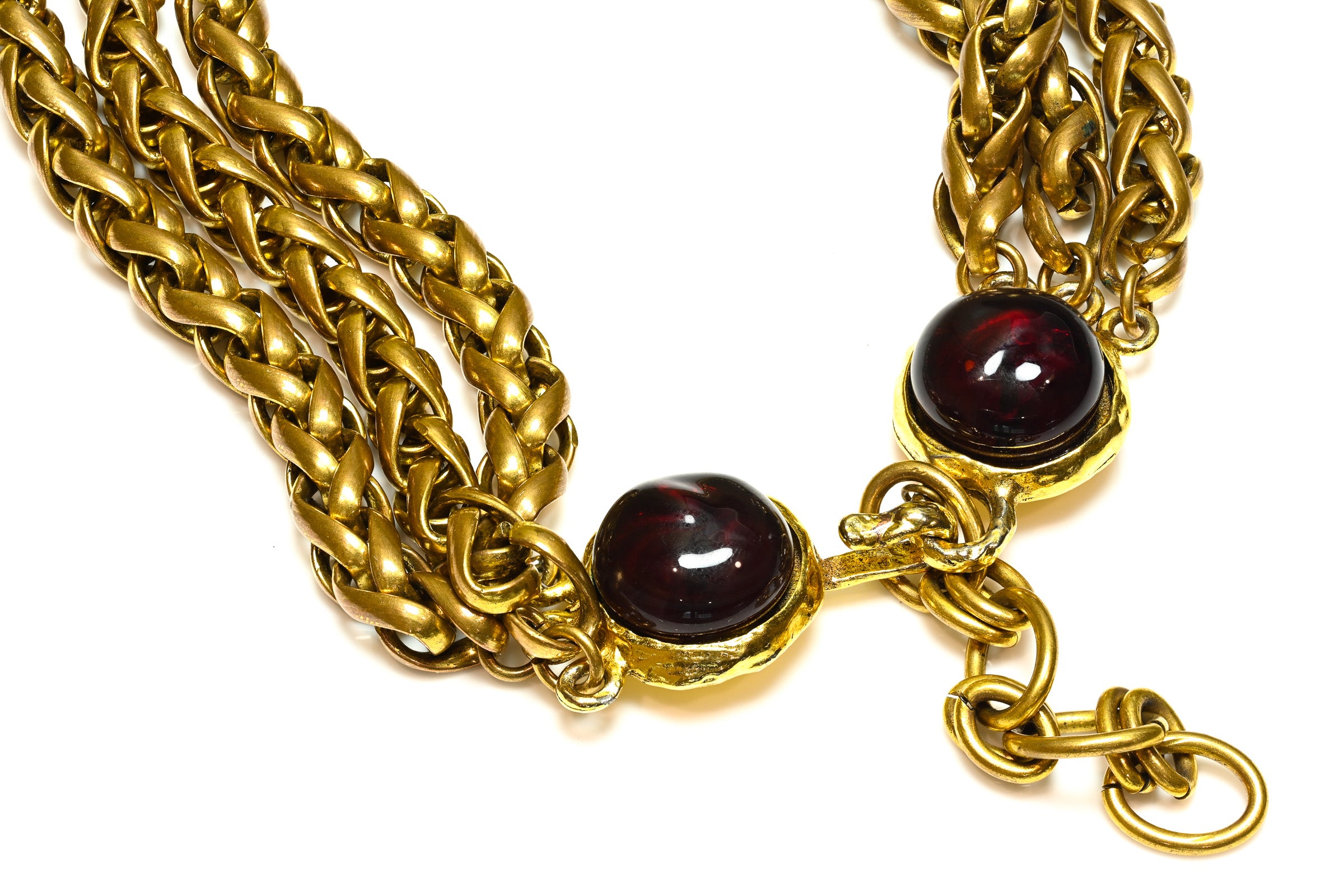 Vintage 1990's Chanel Paris Maison Gripoix Red Glass Chain Belt 2