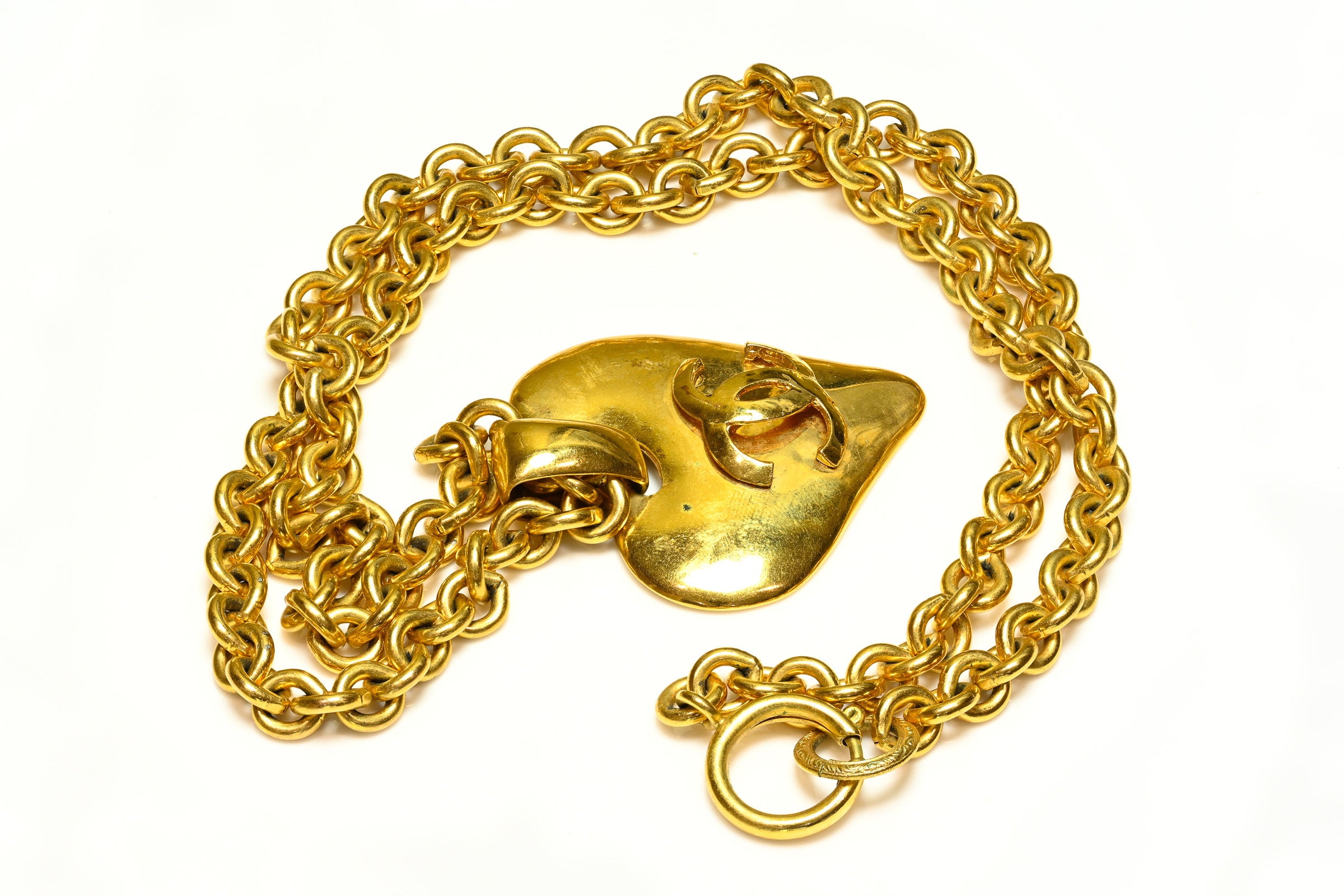 Vintage Chanel Paris Spring 1993 Gold Plated CC Heart Pendant Necklace 2