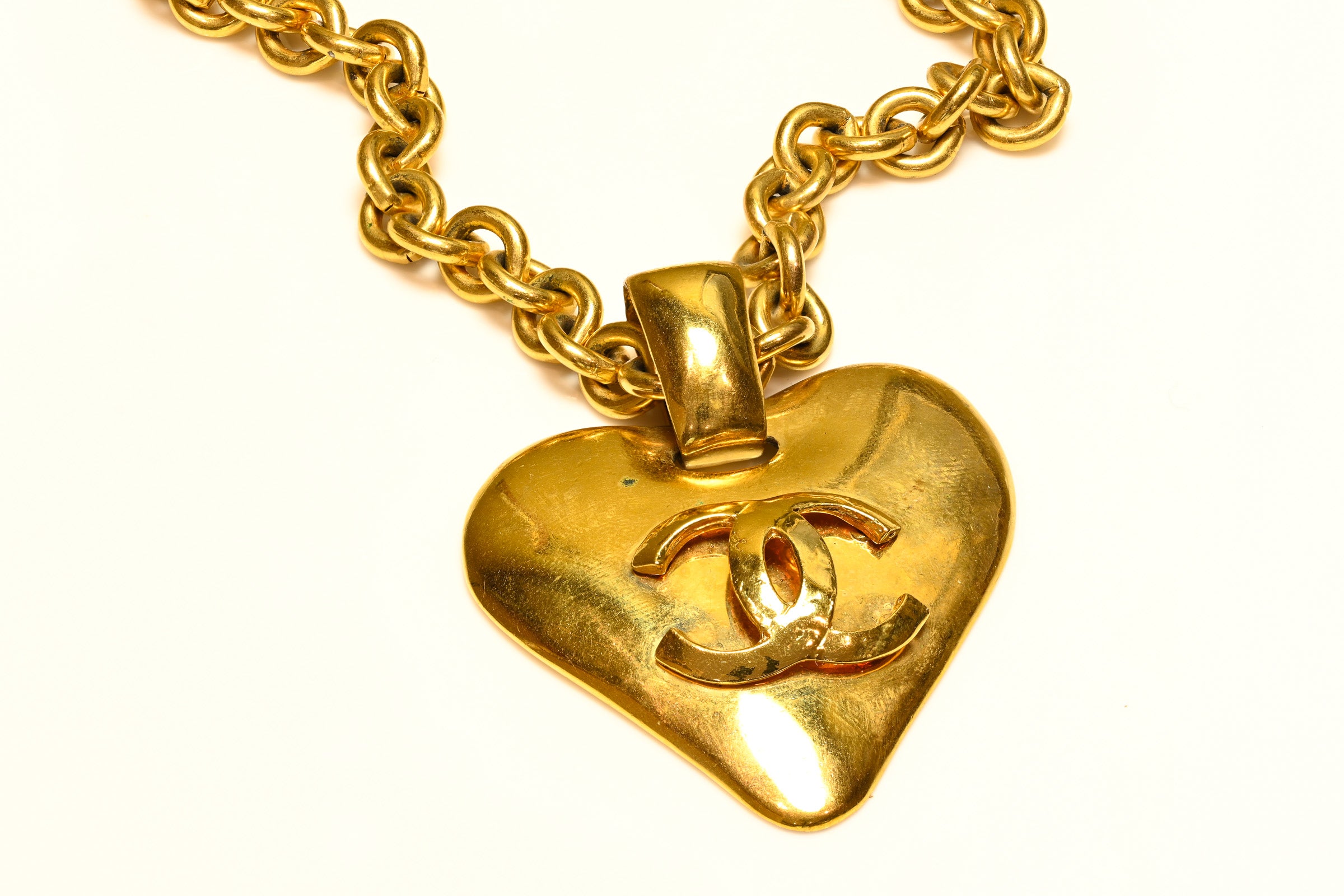 Vintage Chanel Paris Spring 1993 Gold Plated CC Heart Pendant Necklace 1