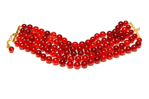Vintage Chanel Paris Maison Gripoix Red Glass Beads Wide Choker Necklace