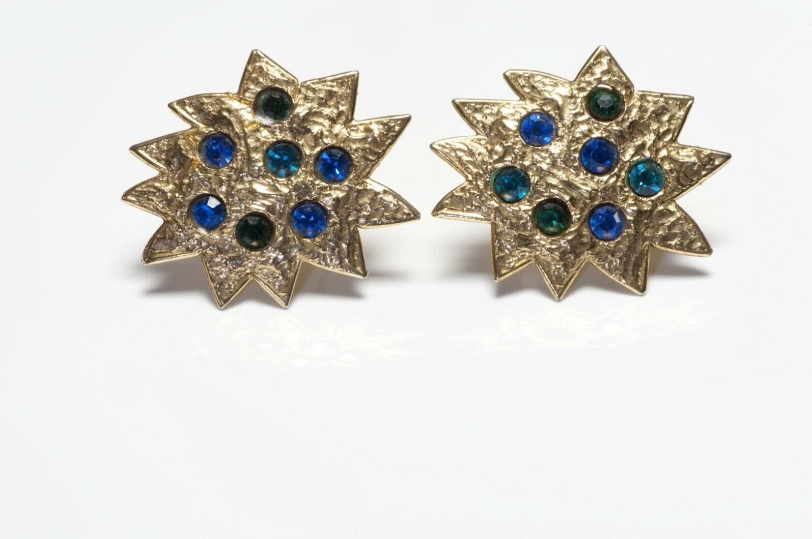 Edouard Rambaud Paris Gold Plated Blue Green Star Earrings - DSF Antique Jewelry