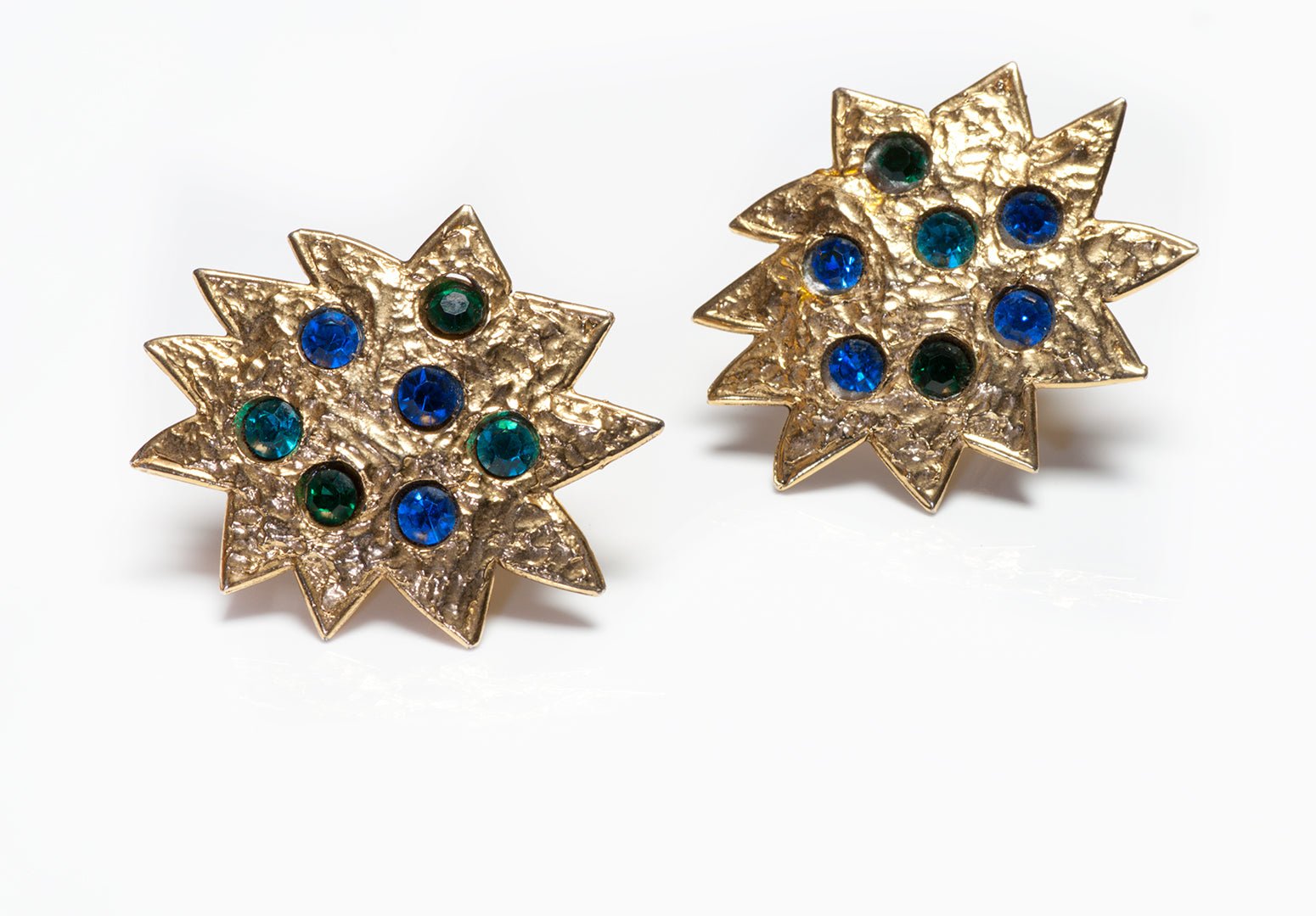 Edouard Rambaud Paris Gold Plated Blue Green Star Earrings - DSF Antique Jewelry