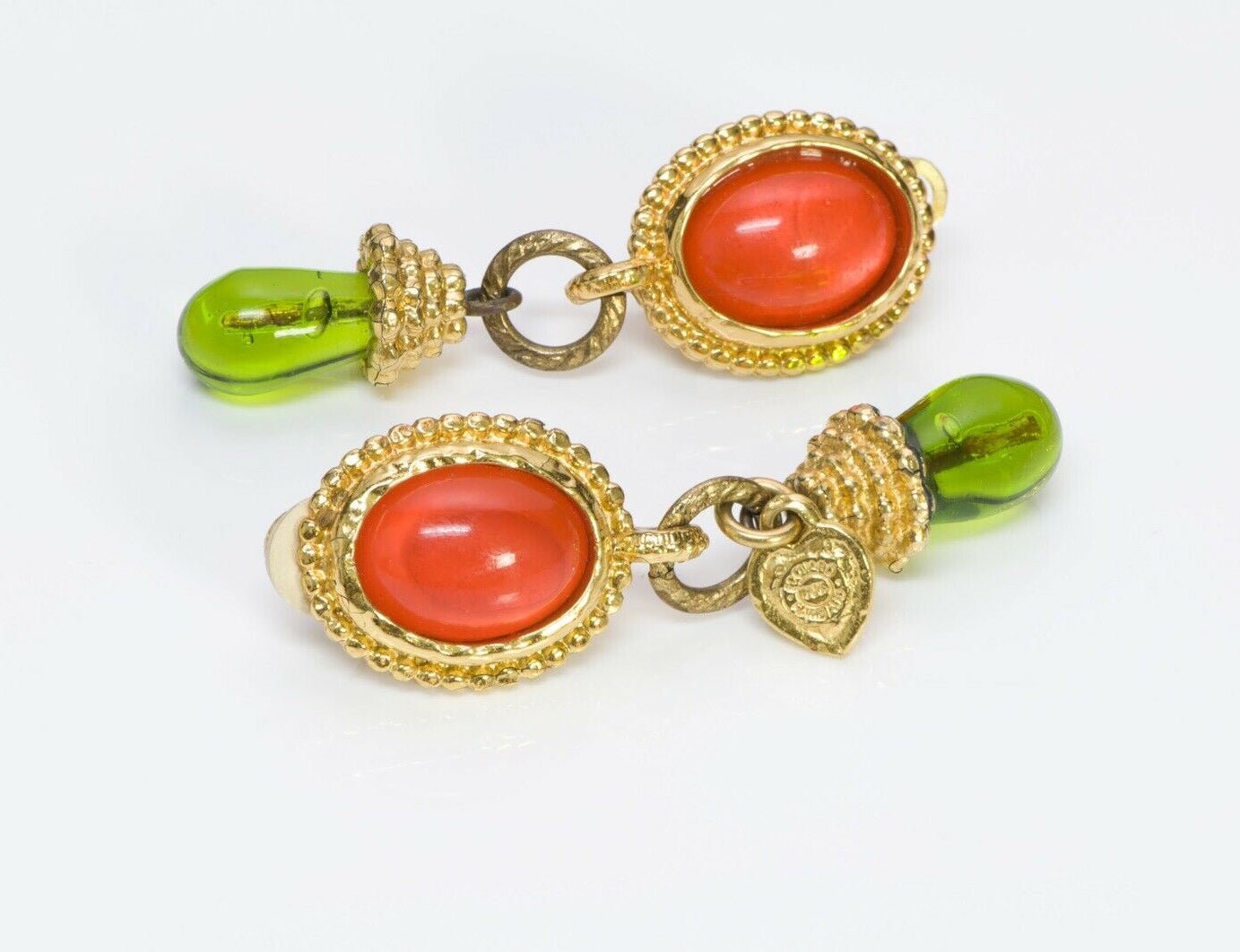Edouard Rambaud Paris Green Orange Poured Glass Earrings Brooch Set - DSF Antique Jewelry