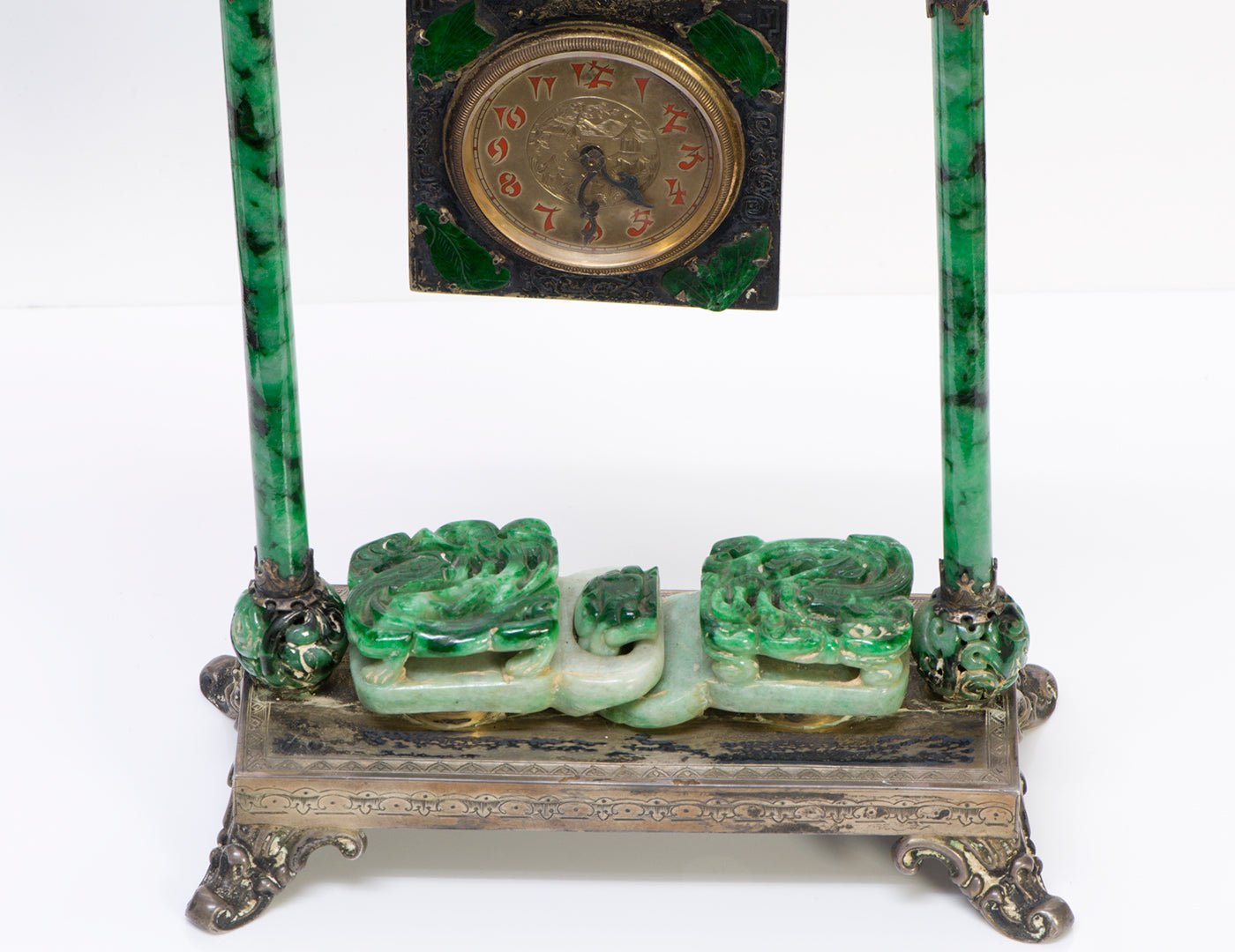 Edward Farmer Chinese Carved Jade Silver Clock