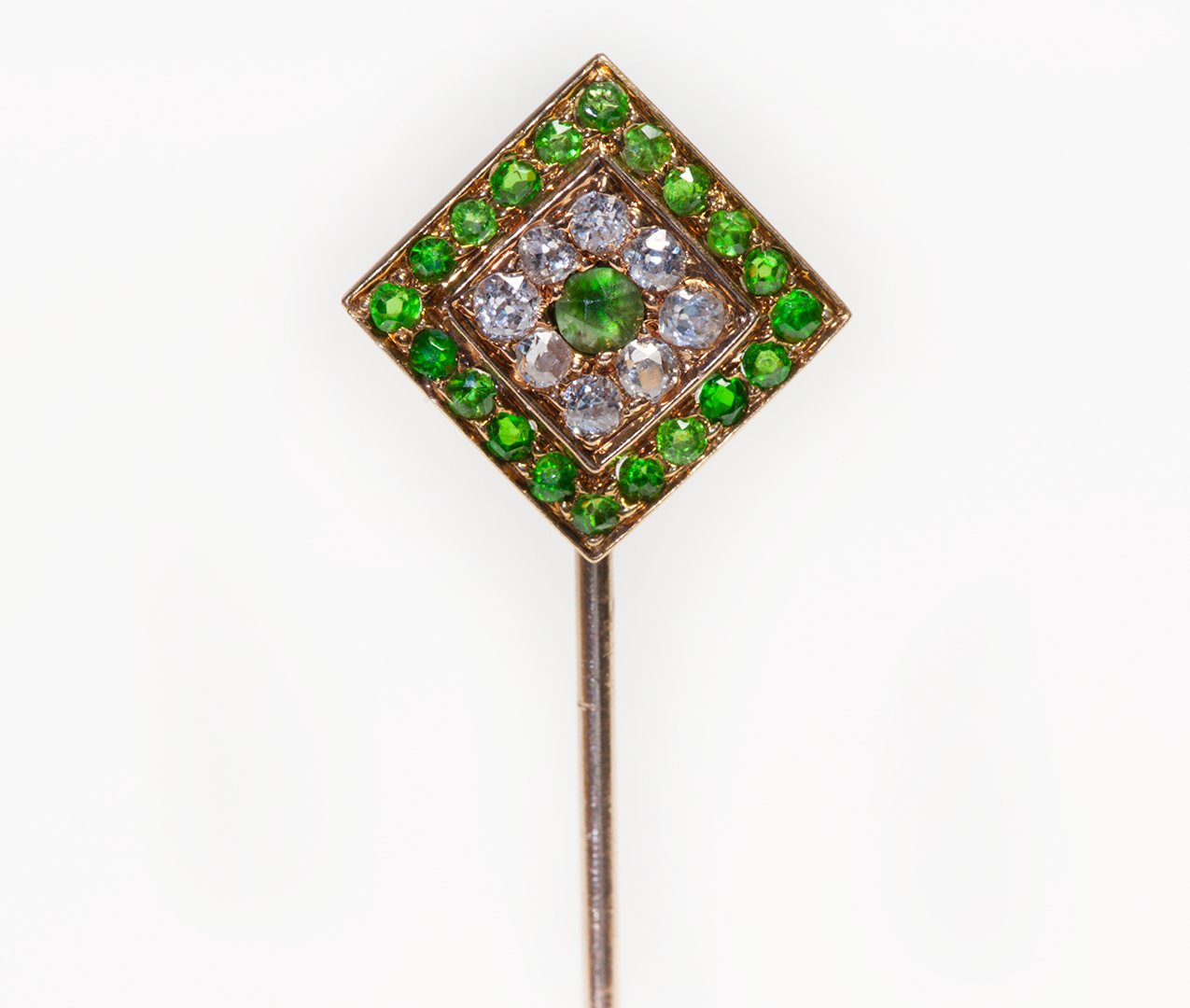 Edwardian Demantoid Diamond Gold Stick Pin