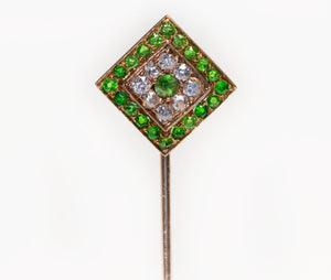 Edwardian Demantoid Diamond Gold Stick Pin
