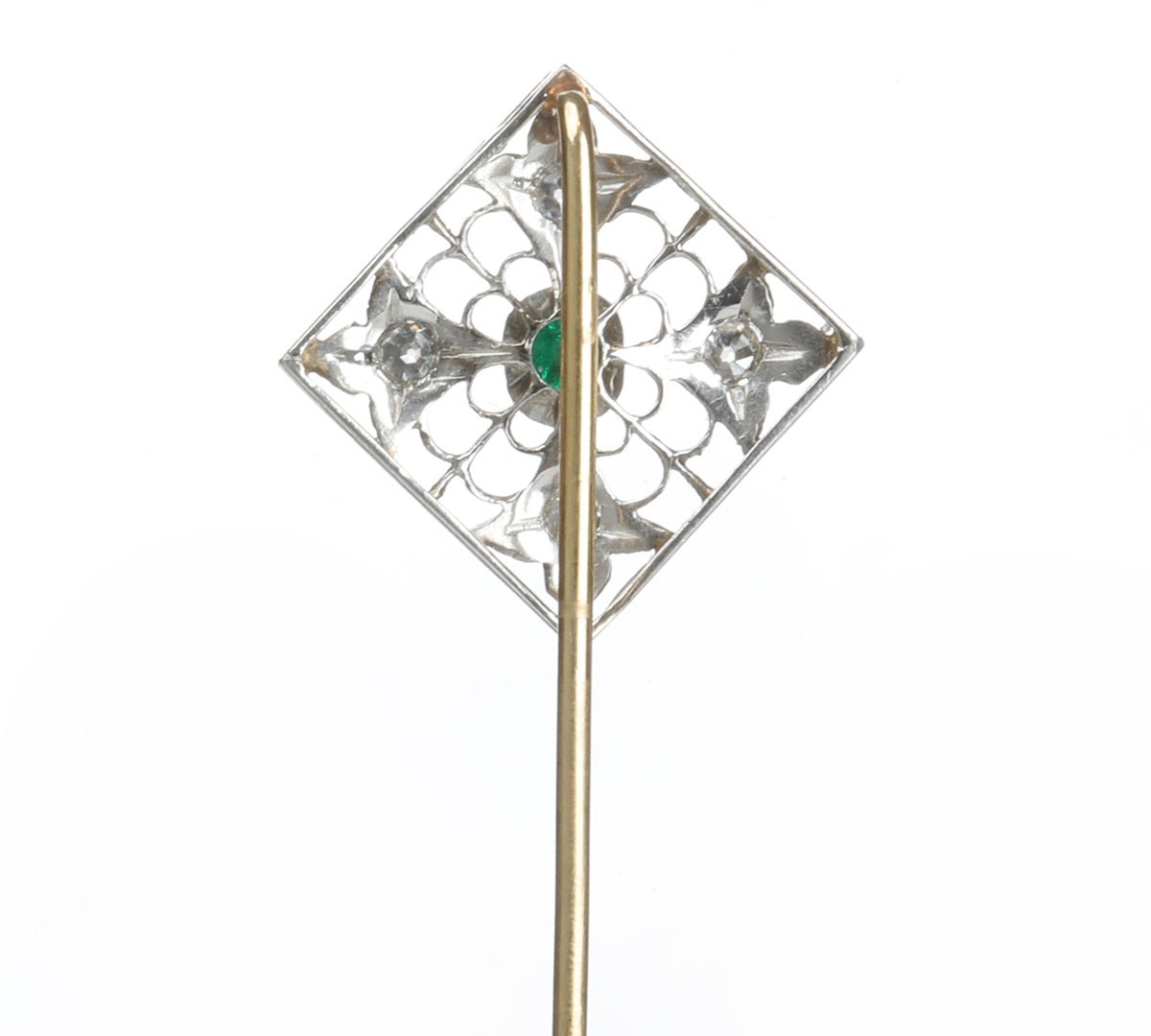 Edwardian Gold Emerald Diamond Stick Pin