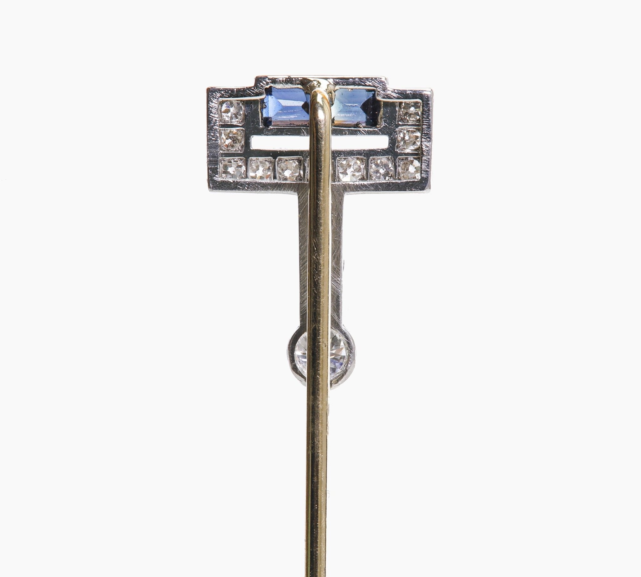 Edwardian Gold Platinum Diamond Sapphire Stick Pin - DSF Antique Jewelry