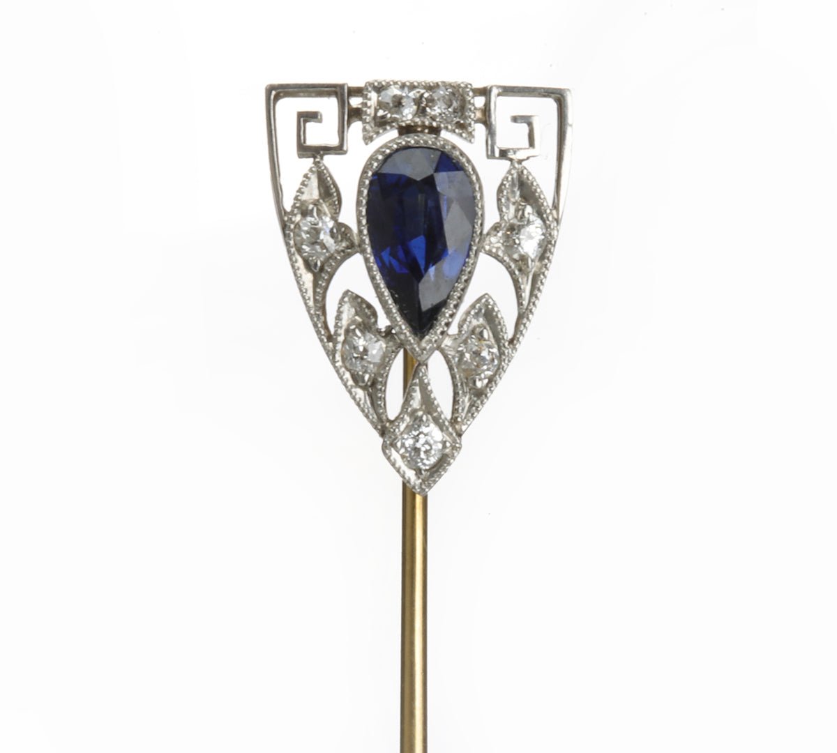 Edwardian Gold Platinum Sapphire Diamond Stickpin - DSF Antique Jewelry