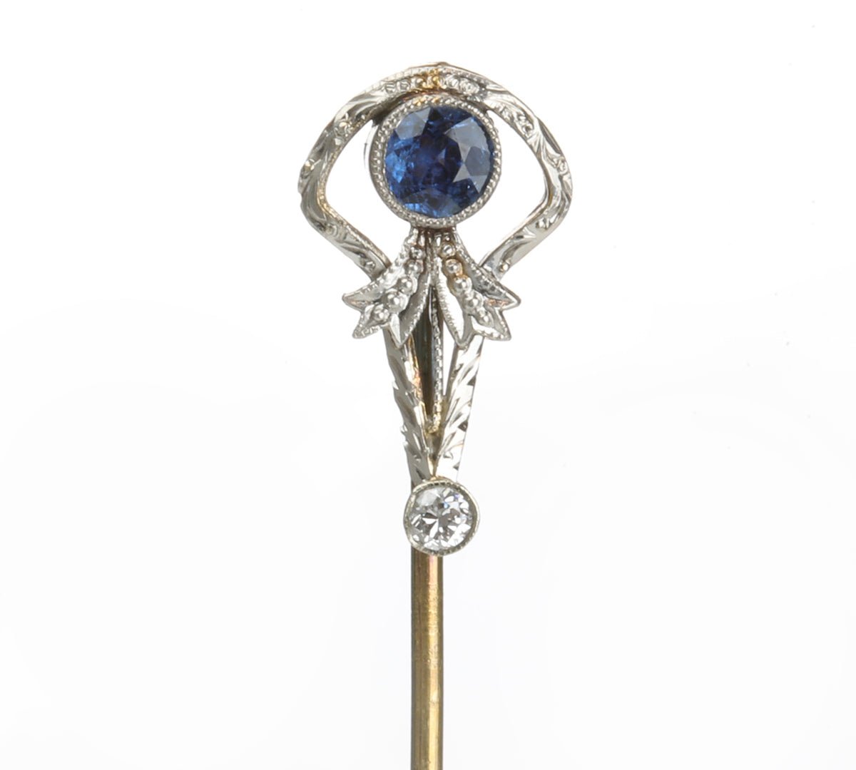 Edwardian Gold Sapphire Diamond Stick Pin - DSF Antique Jewelry