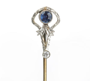 Edwardian Gold Sapphire Diamond Stick Pin