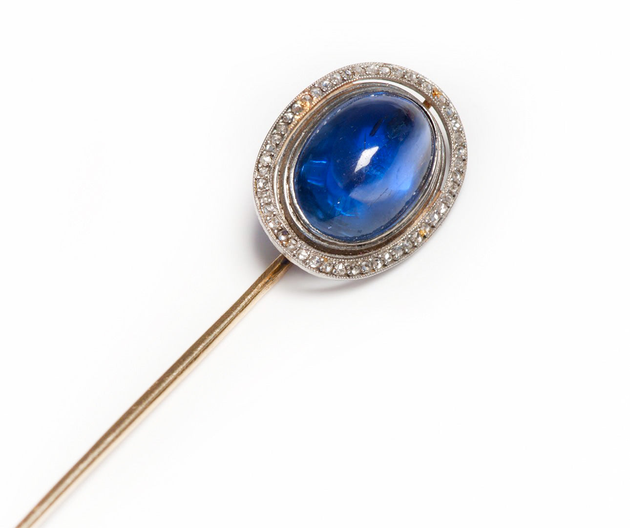 Edwardian No Heat Natural Ceylon Sapphire Diamond Stick Pin