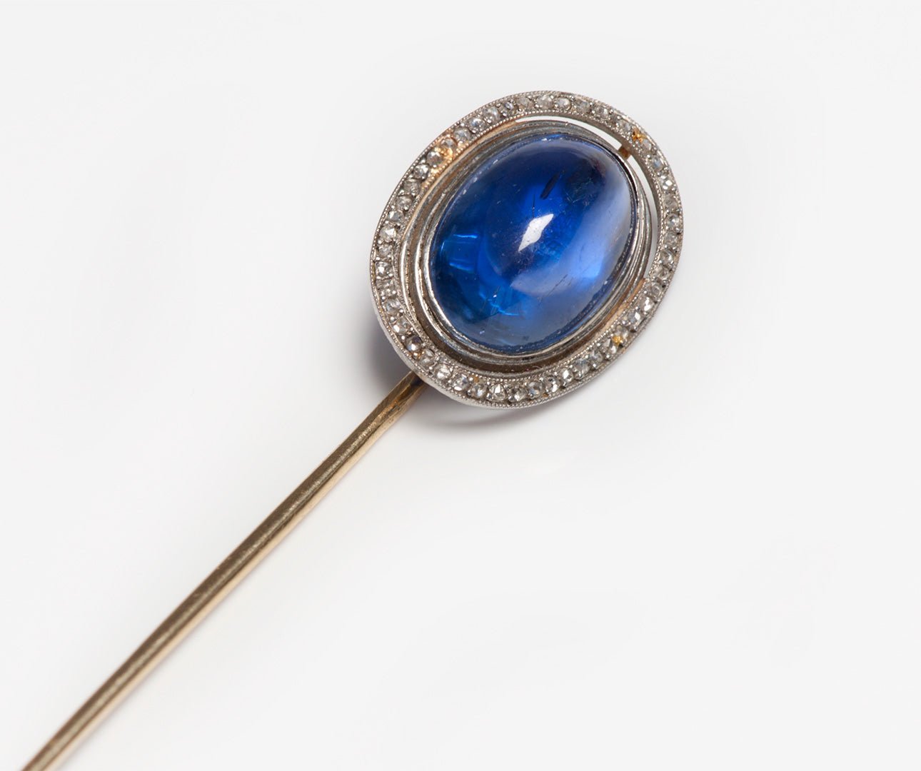 Edwardian No Heat Natural Ceylon Sapphire Diamond Stick Pin