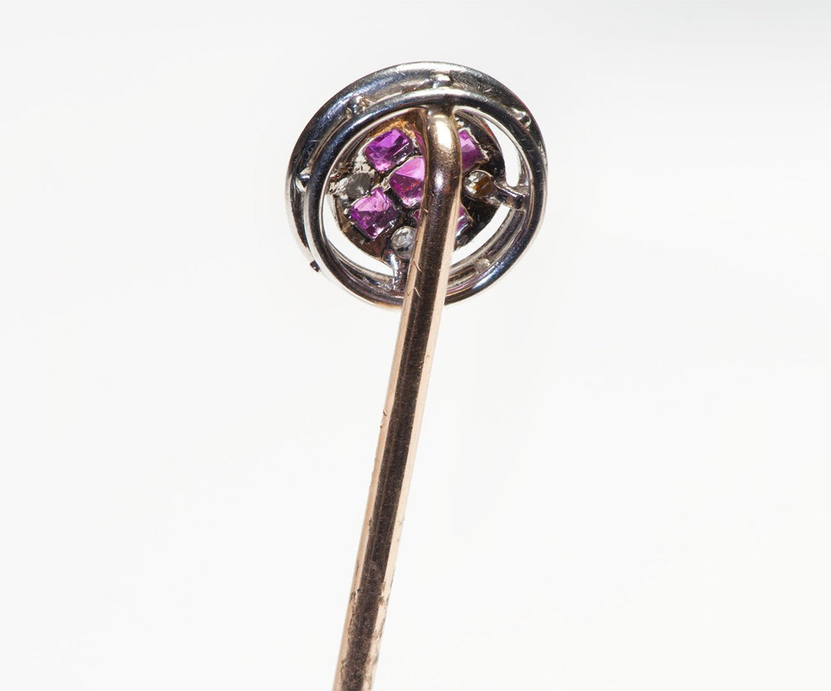 Service Pin Ruby Edwardian Platinum 18K Gold Ruby Diamond Stick Pin