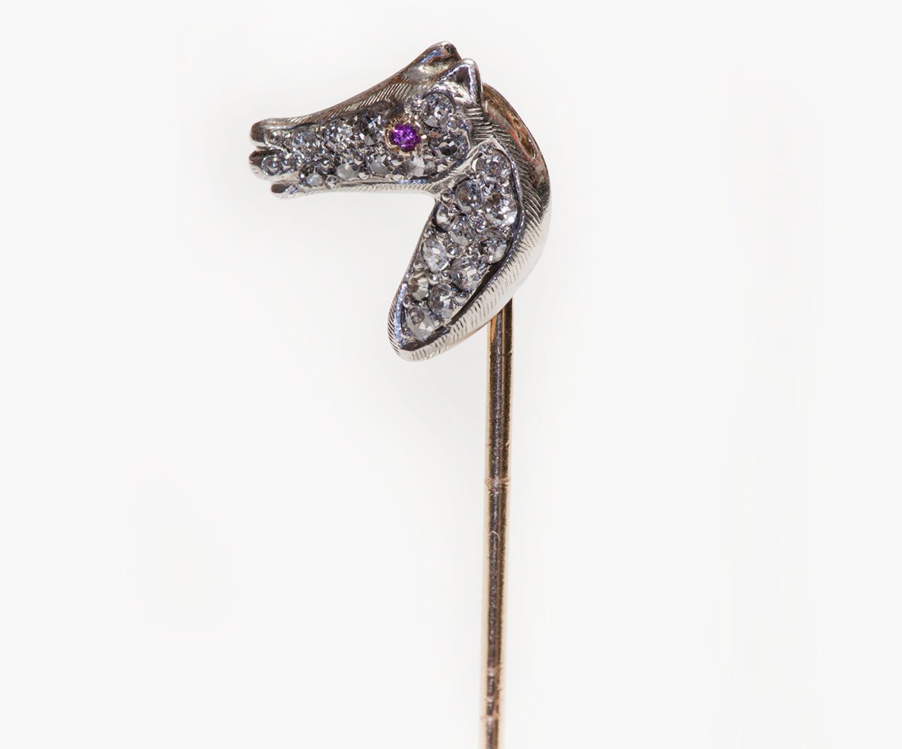 Edwardian Platinum Gold Diamond Horse Stick Pin