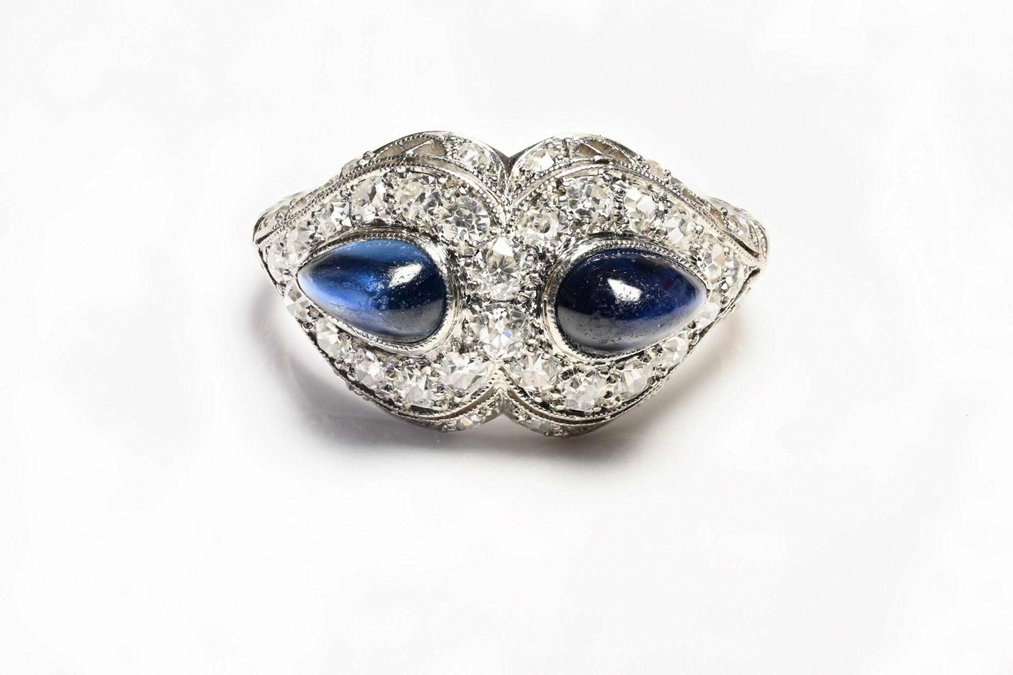 Edwardian Platinum Sapphire Diamond Ring - DSF Antique Jewelry