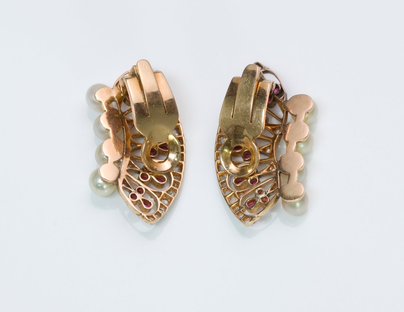 Edwardian Ruby Diamond Pearl Gold Earrings - DSF Antique Jewelry